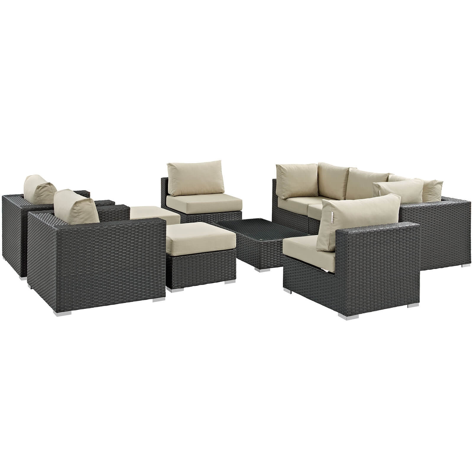 Sojourn 10-Pc Outdoor Patio Sunbrella/Synthetic Rattan Weave Sectional Set, Composition 1