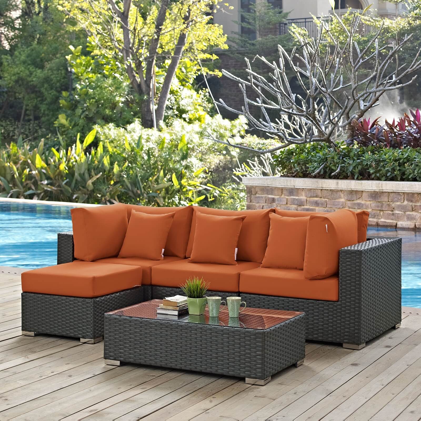 Sojourn 5-Pc Outdoor Patio Sunbrella/Synthetic Rattan Weave Sectional Set, Composition 3