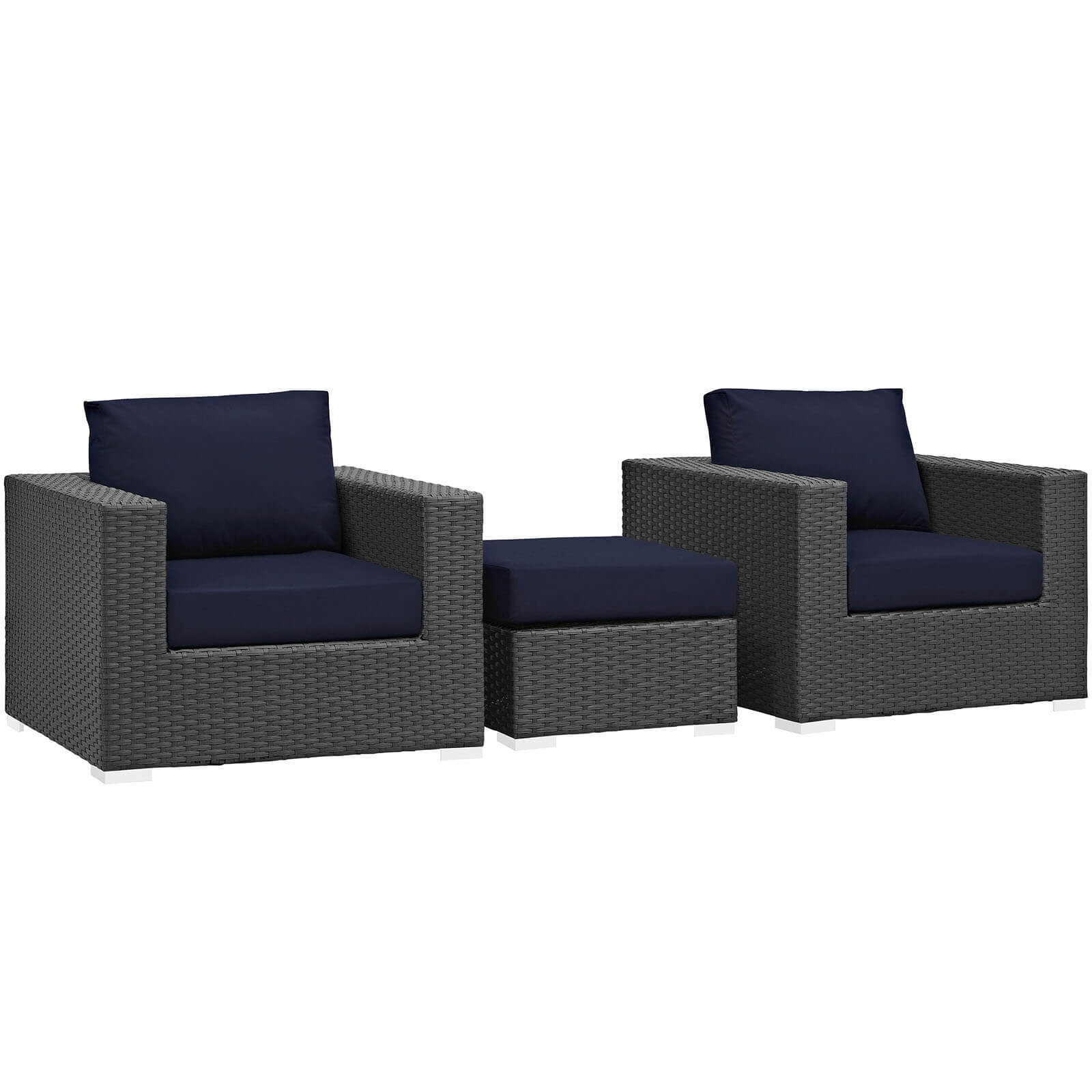 Sojourn 3-Pc Outdoor Patio Sunbrella/Synthetic Rattan Weave Sectional Set, Composition 2