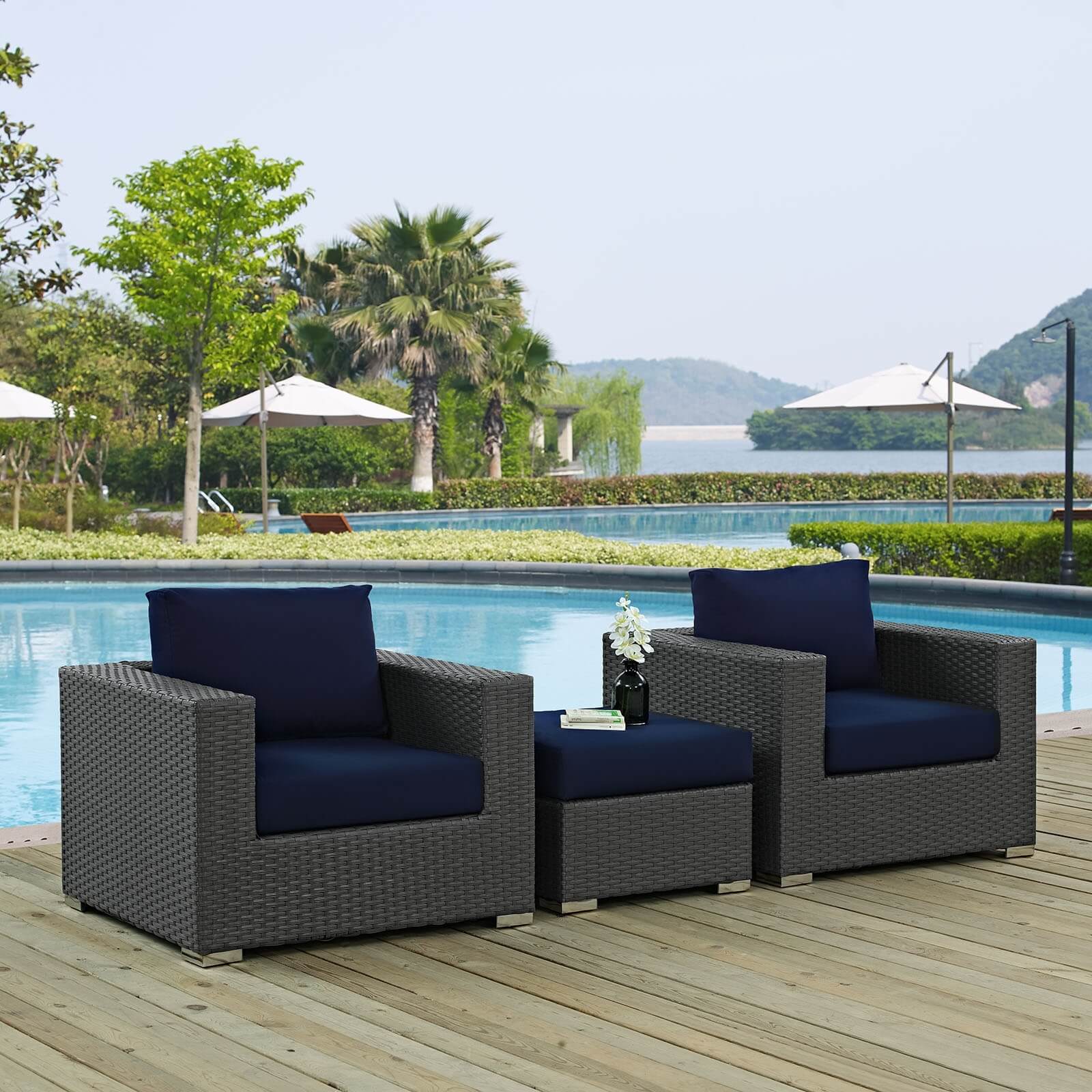 Sojourn 3-Pc Outdoor Patio Sunbrella/Synthetic Rattan Weave Sectional Set, Composition 2