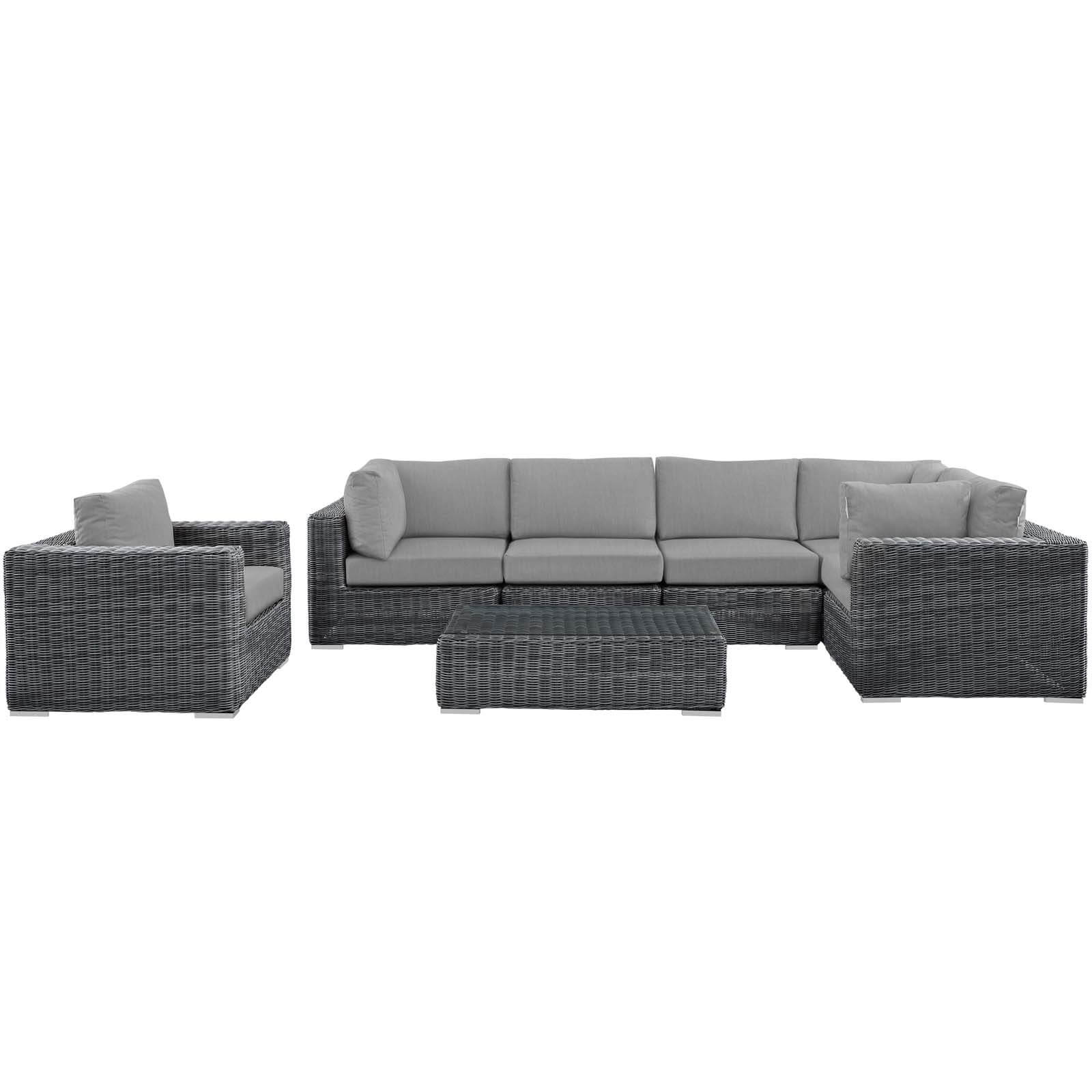 Summon 7-Pc Outdoor Patio Sunbrella/Synthetic Rattan Weave Sectional Set, Composition 1