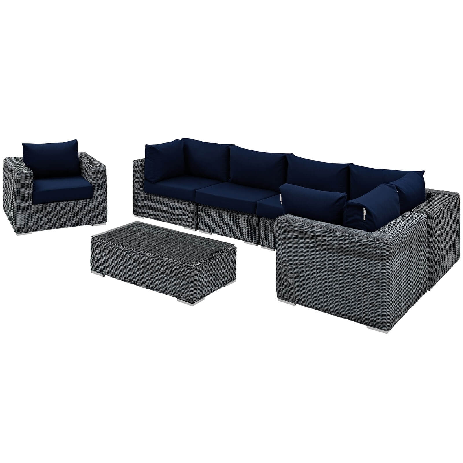 Summon 7-Pc Outdoor Patio Sunbrella/Synthetic Rattan Weave Sectional Set, Composition 1