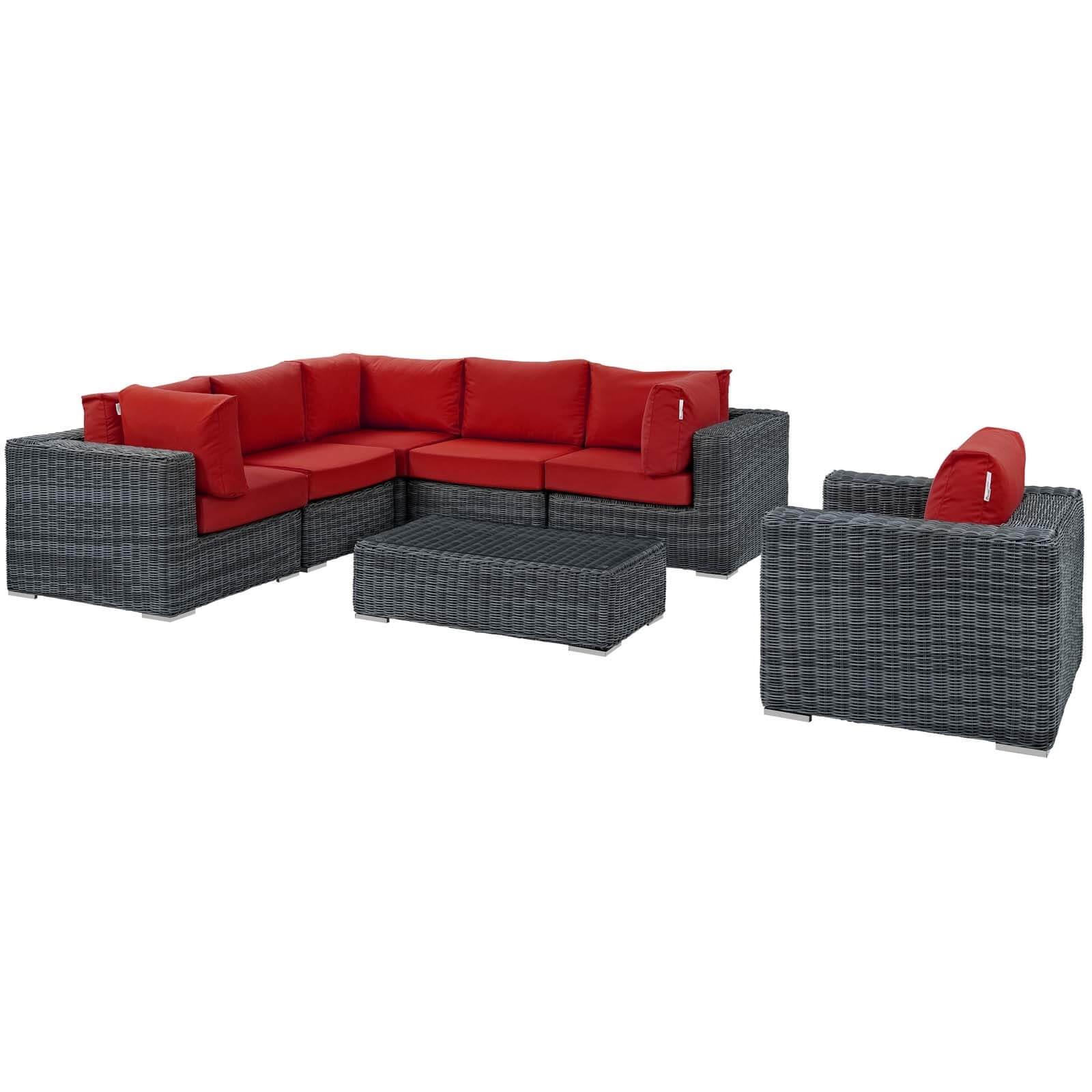 Summon 7-Pc Outdoor Patio Sunbrella/Synthetic Rattan Weave Sectional Set, Composition 1