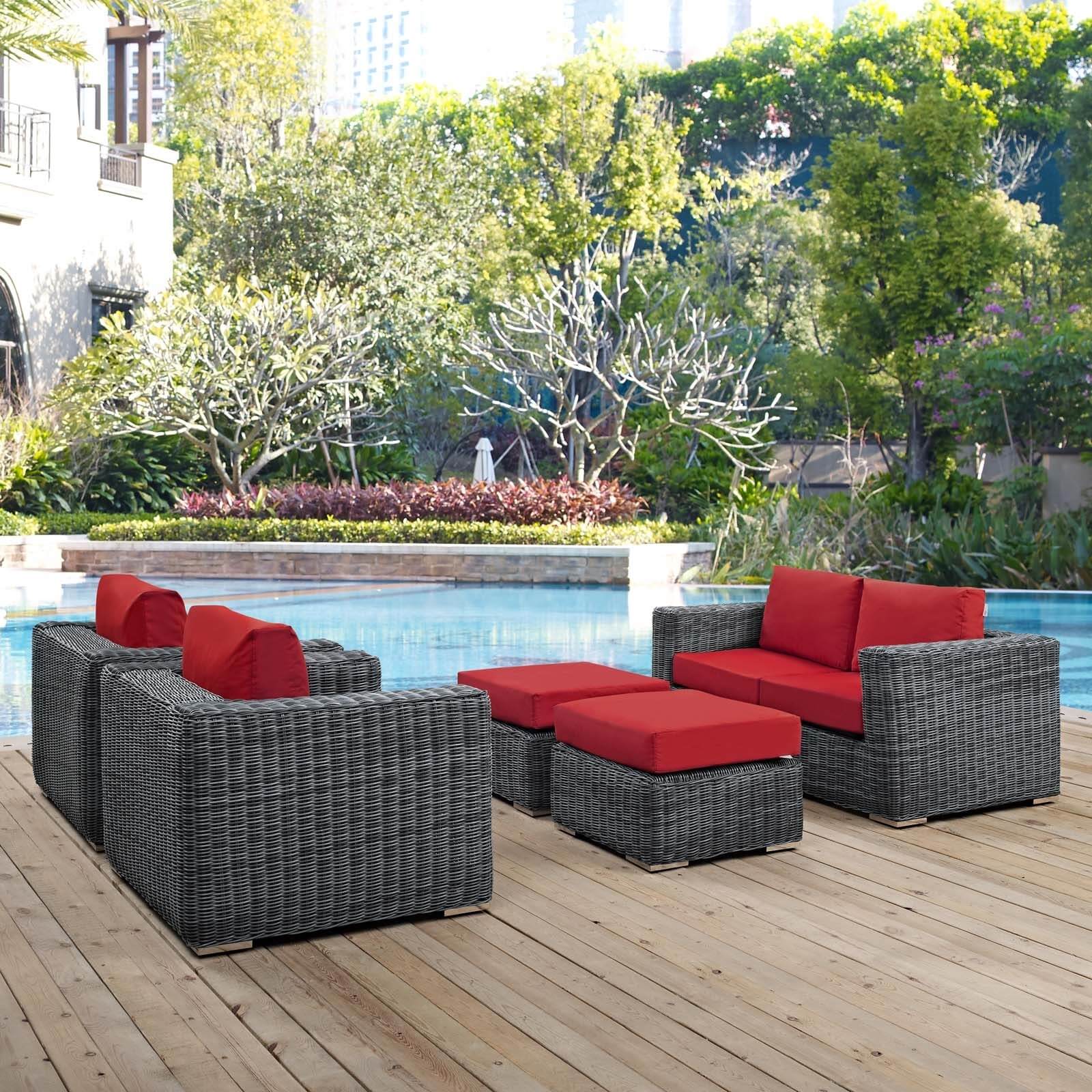 Summon 5-Pc Outdoor Patio Sunbrella/Synthetic Rattan Weave Sectional Set, Composition 1