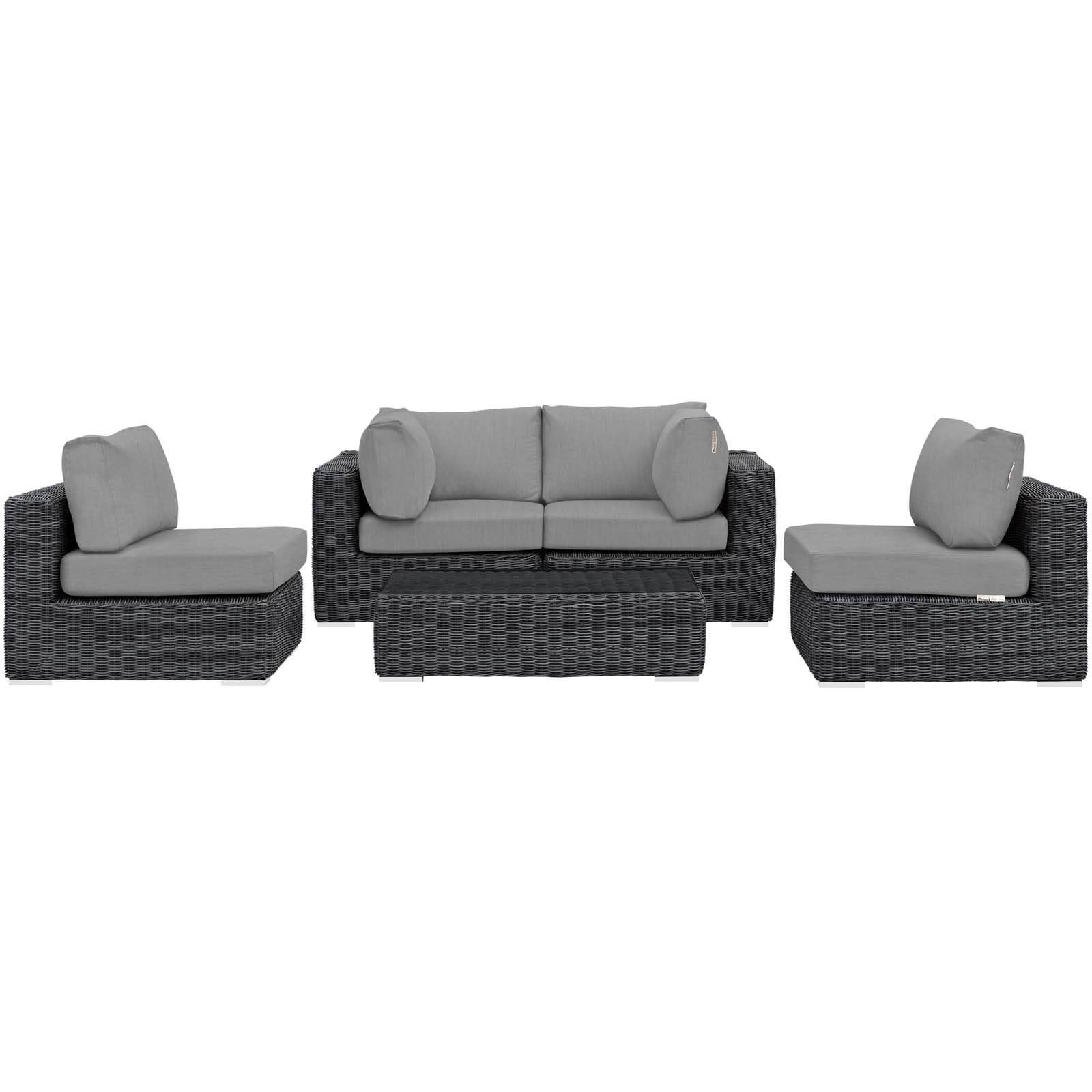 Summon 5-Pc Outdoor Patio Sunbrella/Synthetic Rattan Weave Sectional Set, Composition 2