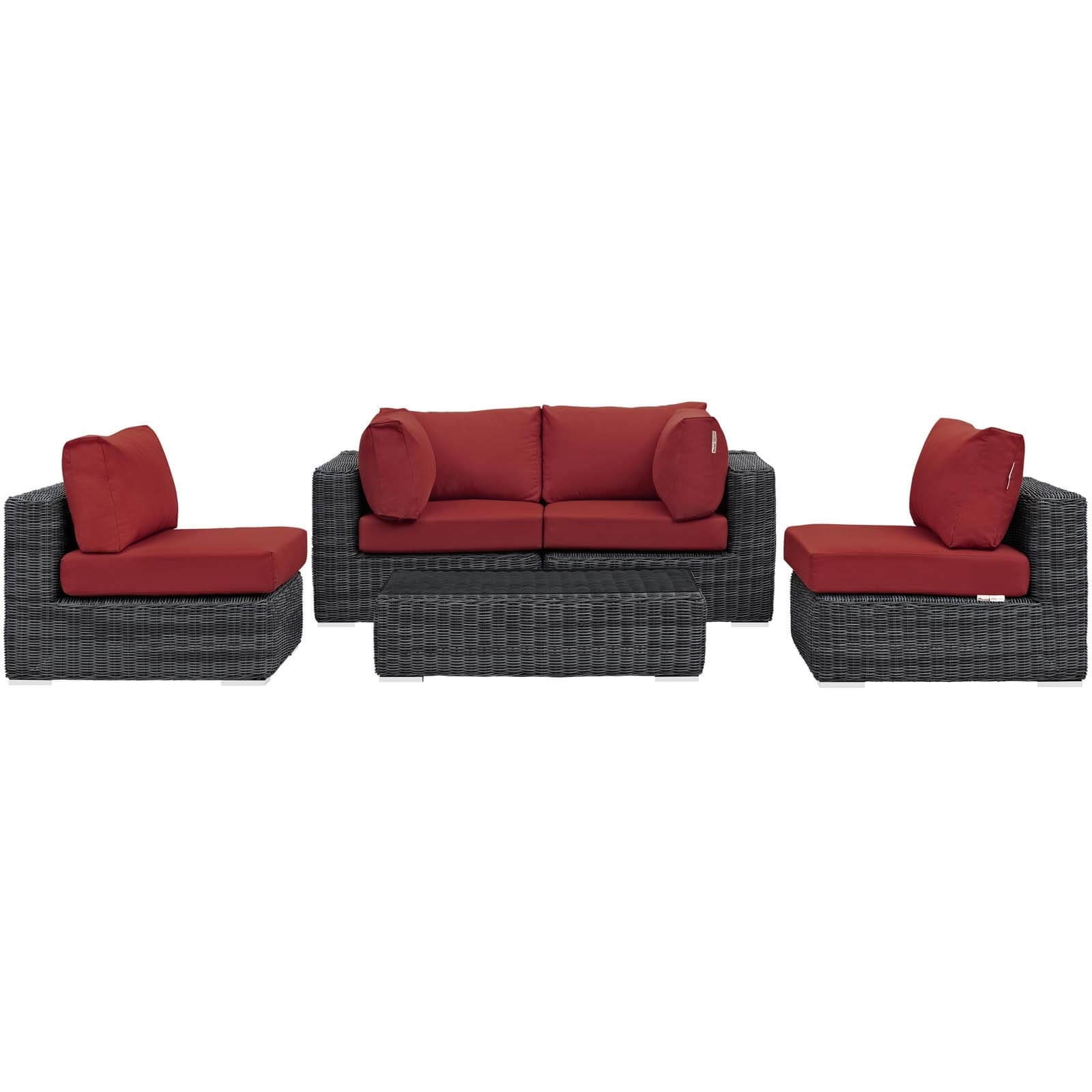 Summon 5-Pc Outdoor Patio Sunbrella/Synthetic Rattan Weave Sectional Set, Composition 2