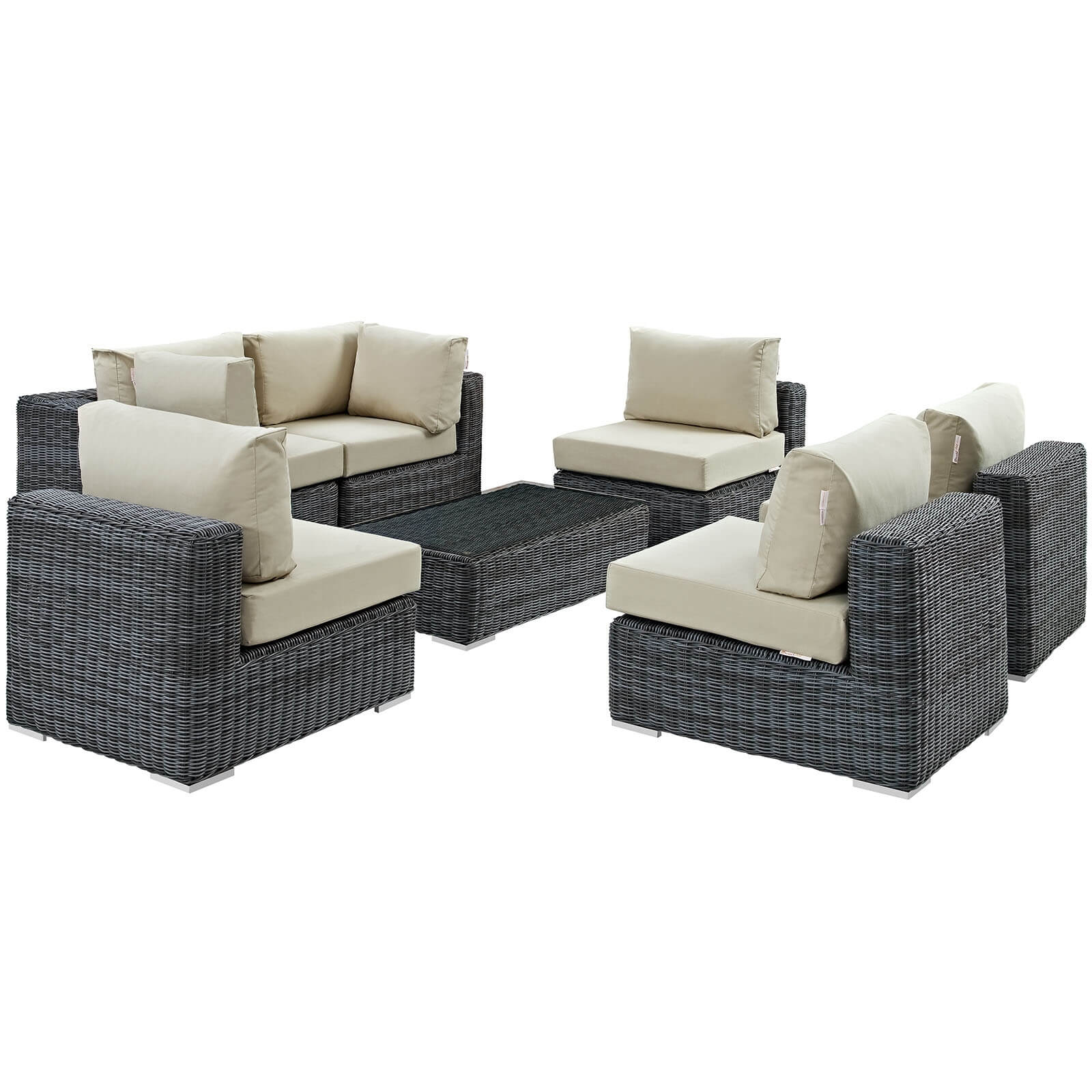 Summon 7-Pc Outdoor Patio Sunbrella/Synthetic Rattan Weave Sectional Set, Composition 2