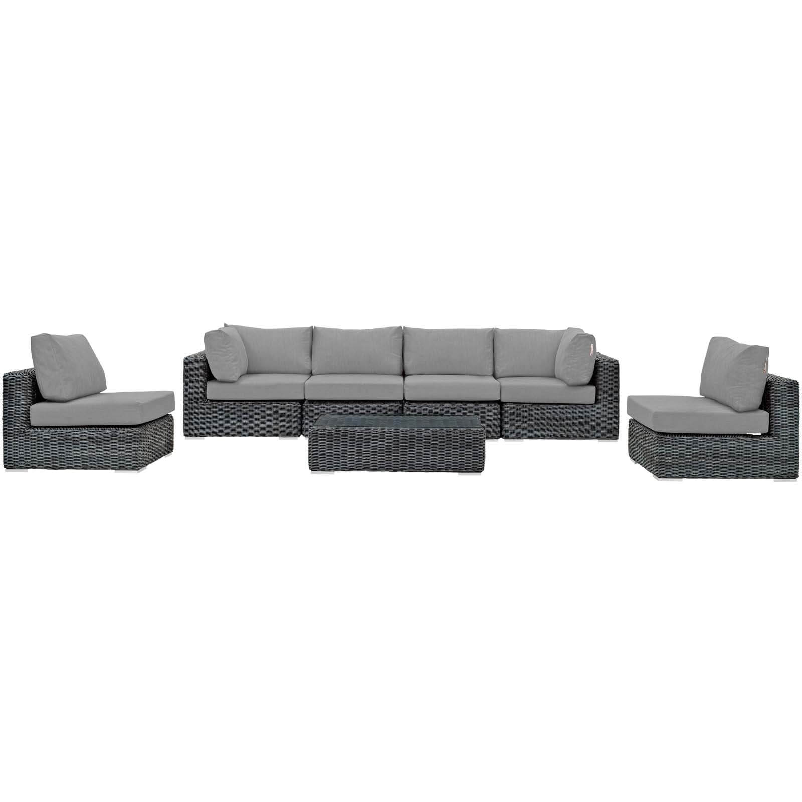 Summon 7-Pc Outdoor Patio Sunbrella/Synthetic Rattan Weave Sectional Set, Composition 2