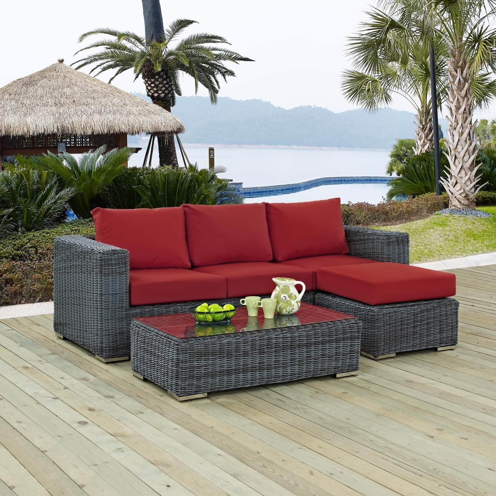 Summon 3-Pc Outdoor Patio Sunbrella/Synthetic Rattan Weave Sectional Set, Composition 1