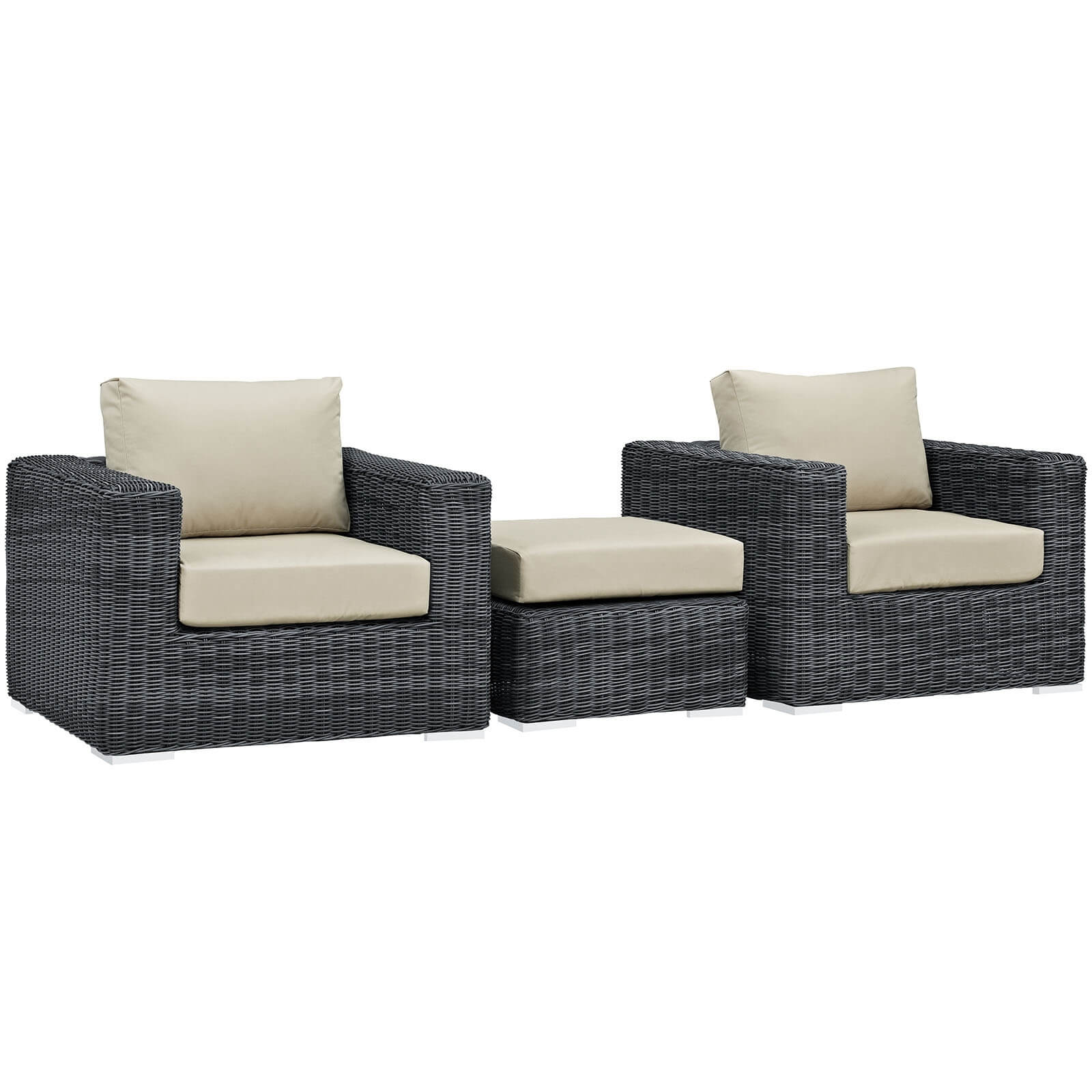 Summon 3-Pc Outdoor Patio Sunbrella/Synthetic Rattan Weave Sectional Set, Composition 2