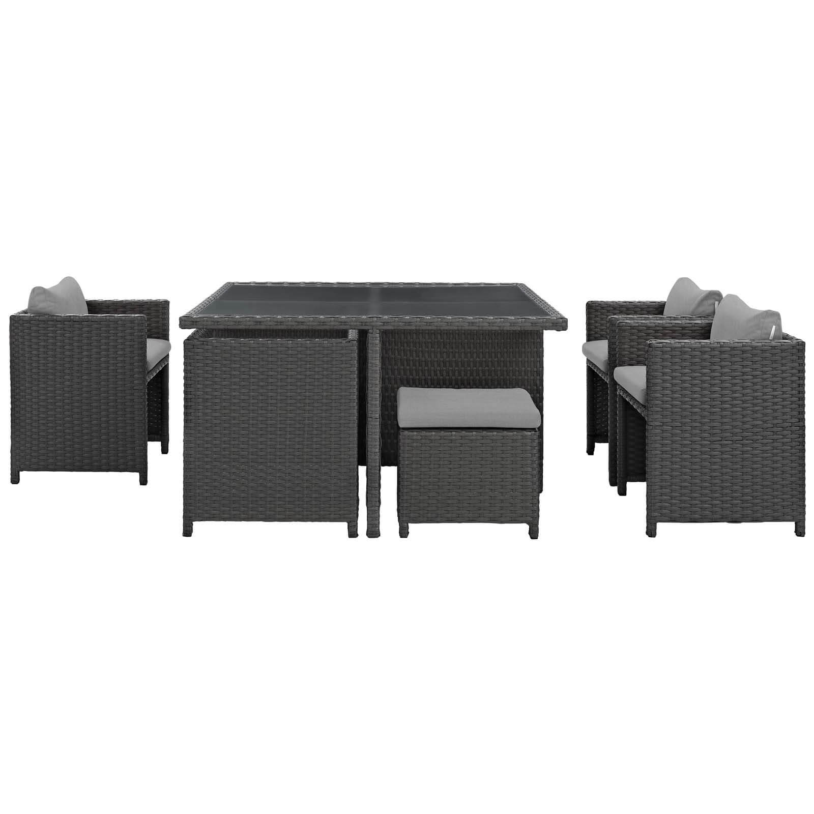 Sojourn 9-Pc Sunbrella/Synthetic Rattan Weave Outdoor Patio Dining Set