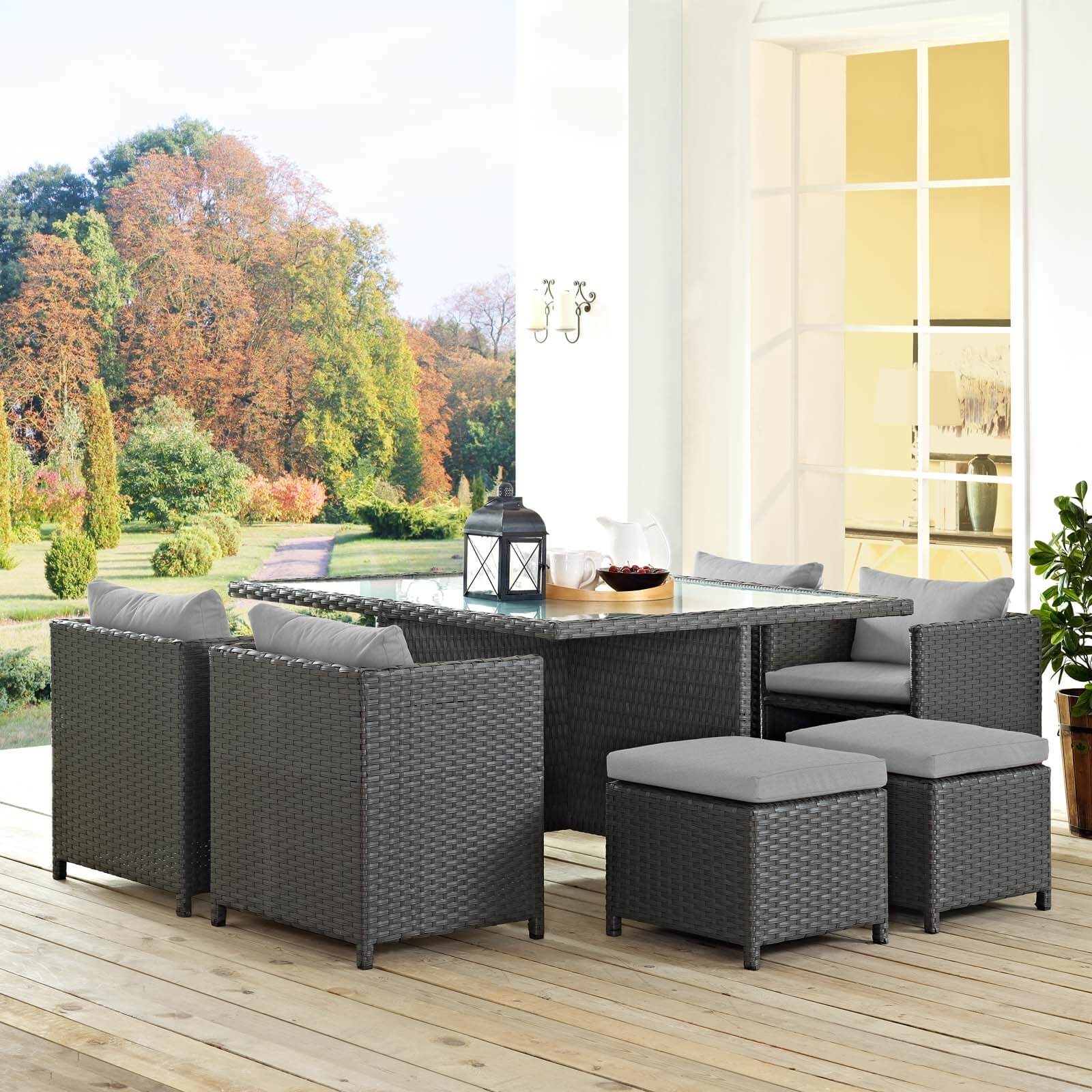 Sojourn 9-Pc Sunbrella/Synthetic Rattan Weave Outdoor Patio Dining Set