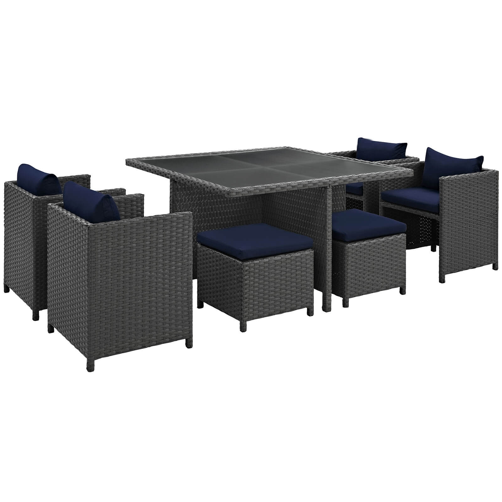 Sojourn 9-Pc Sunbrella/Synthetic Rattan Weave Outdoor Patio Dining Set