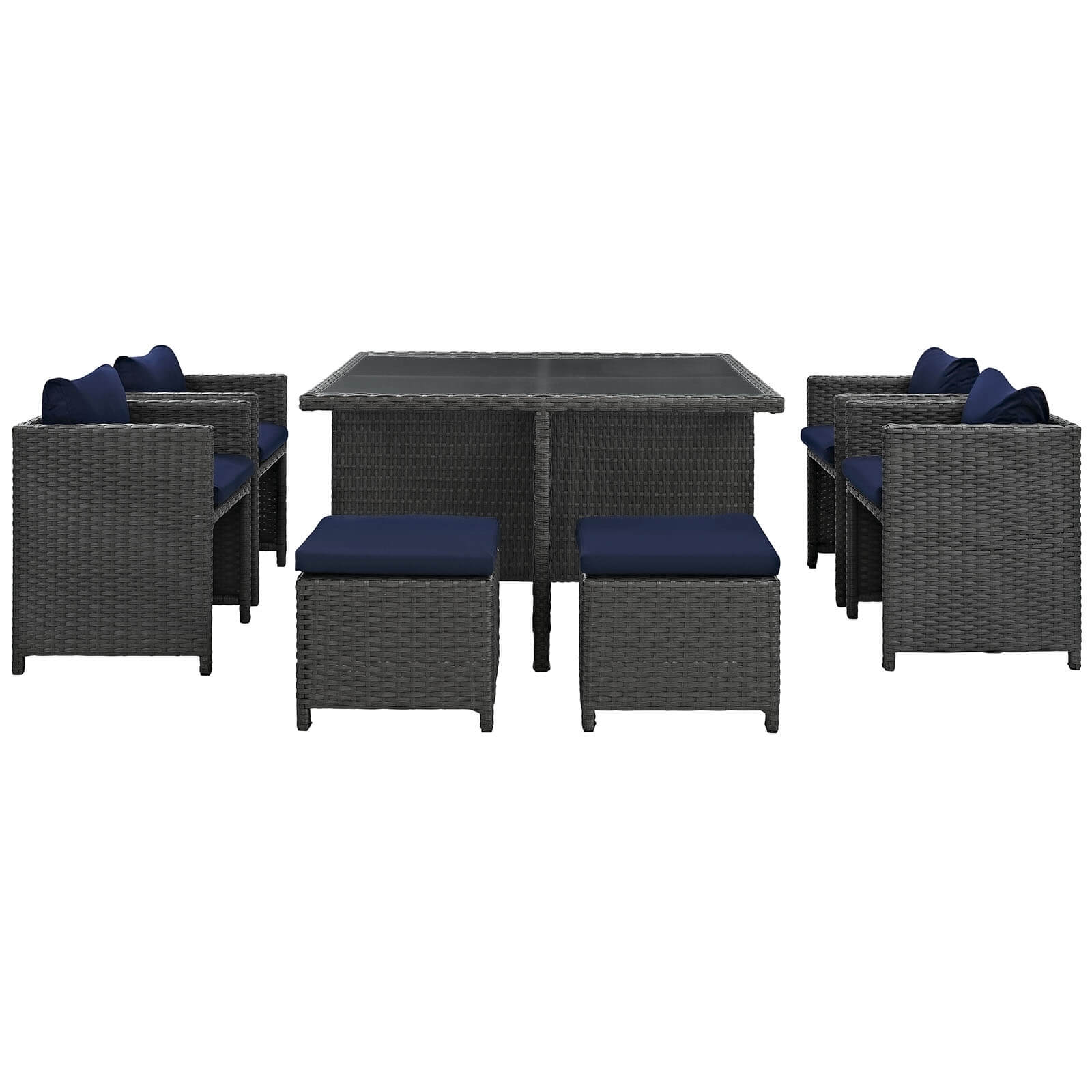Sojourn 9-Pc Sunbrella/Synthetic Rattan Weave Outdoor Patio Dining Set