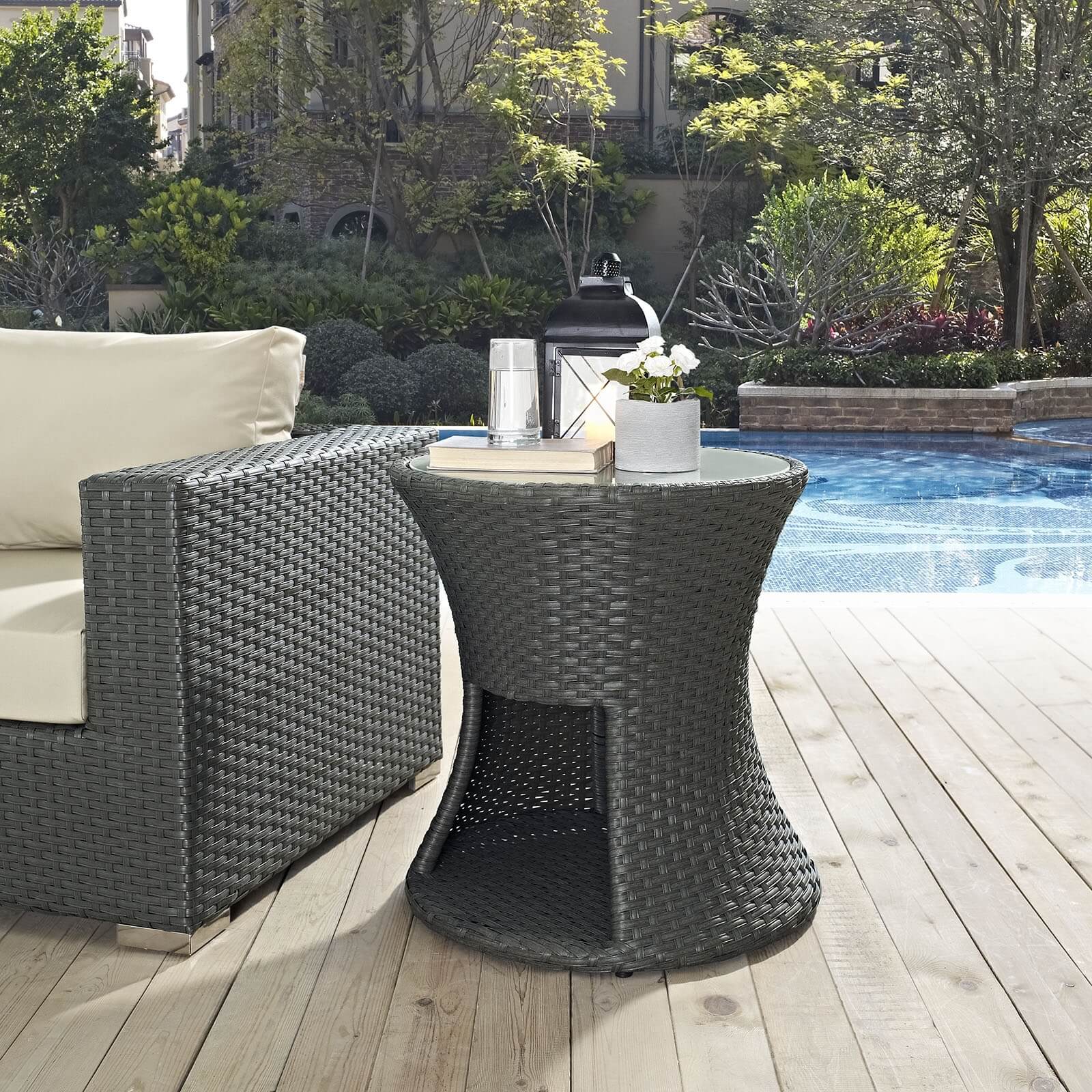 Sojourn Round Synthetic Rattan Weave Outdoor Patio Side Table