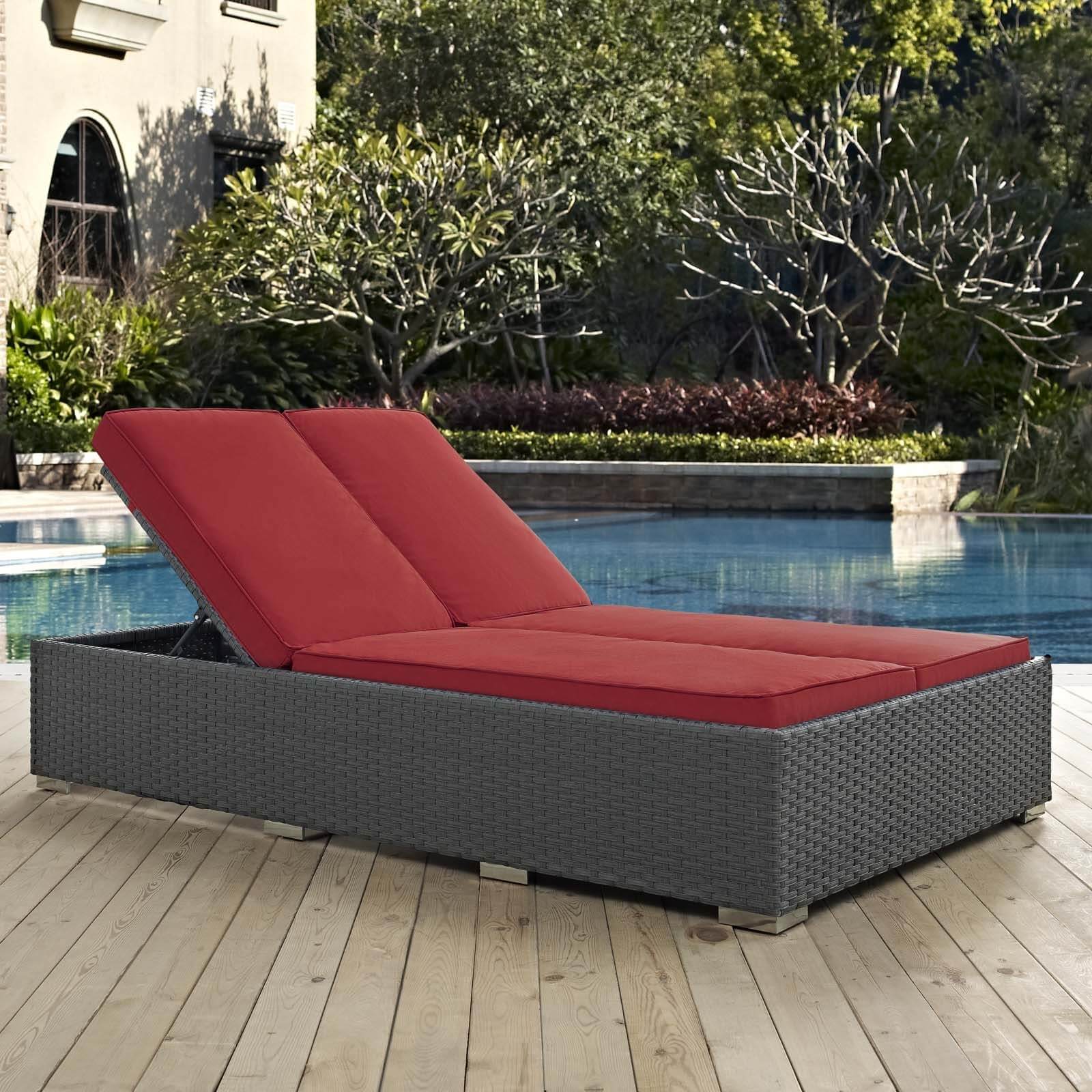 Sojourn Sunbrella/Synthetic Rattan Weave Outdoor Patio Double Chaise