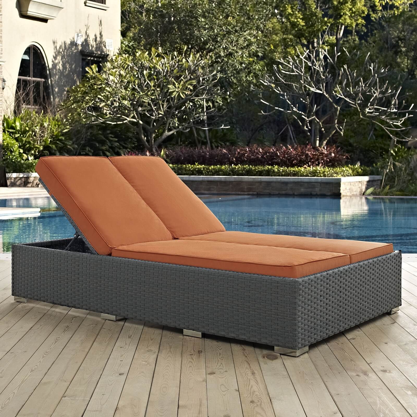 Sojourn Sunbrella/Synthetic Rattan Weave Outdoor Patio Double Chaise