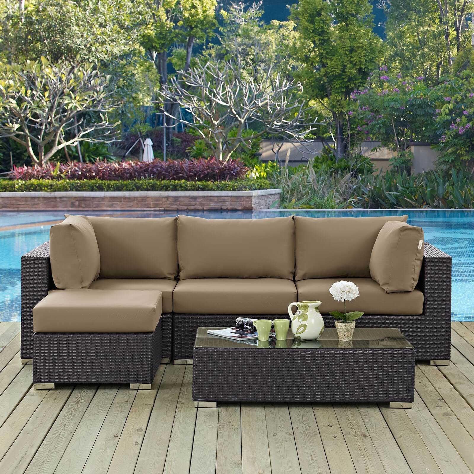 Convene 5-Pc Synthetic Rattan Weave Outdoor Patio Sectional Set, Composition 2