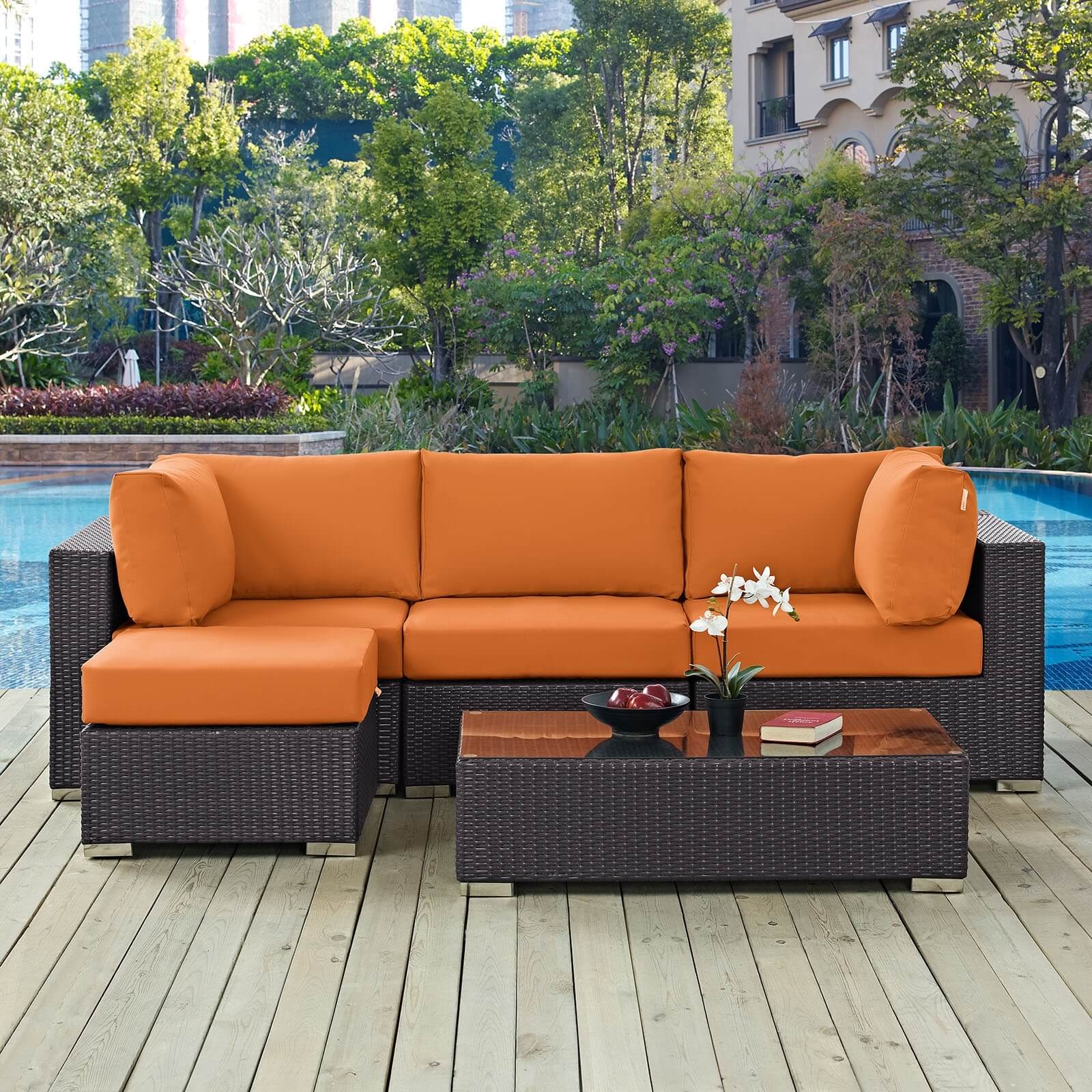Convene 5-Pc Synthetic Rattan Weave Outdoor Patio Sectional Set, Composition 2