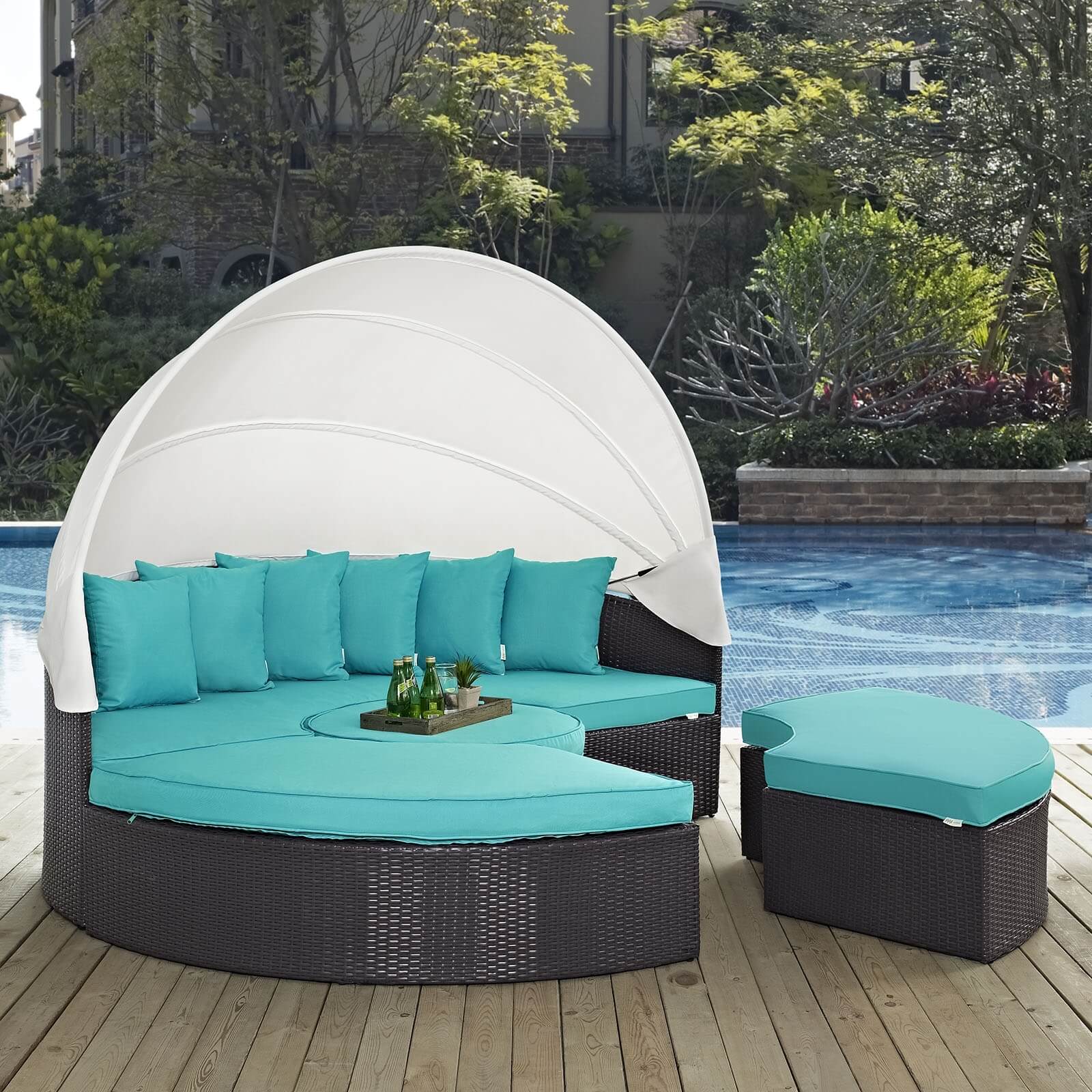 Convene Synthetic Rattan Weave Outdoor Patio Daybed w/Canopy