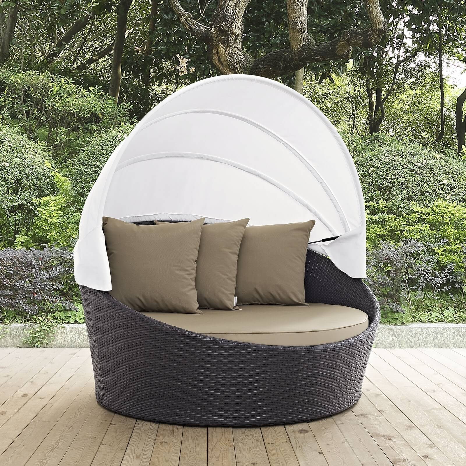 Convene Synthetic Rattan Weave Outdoor Patio Canopy Daybed