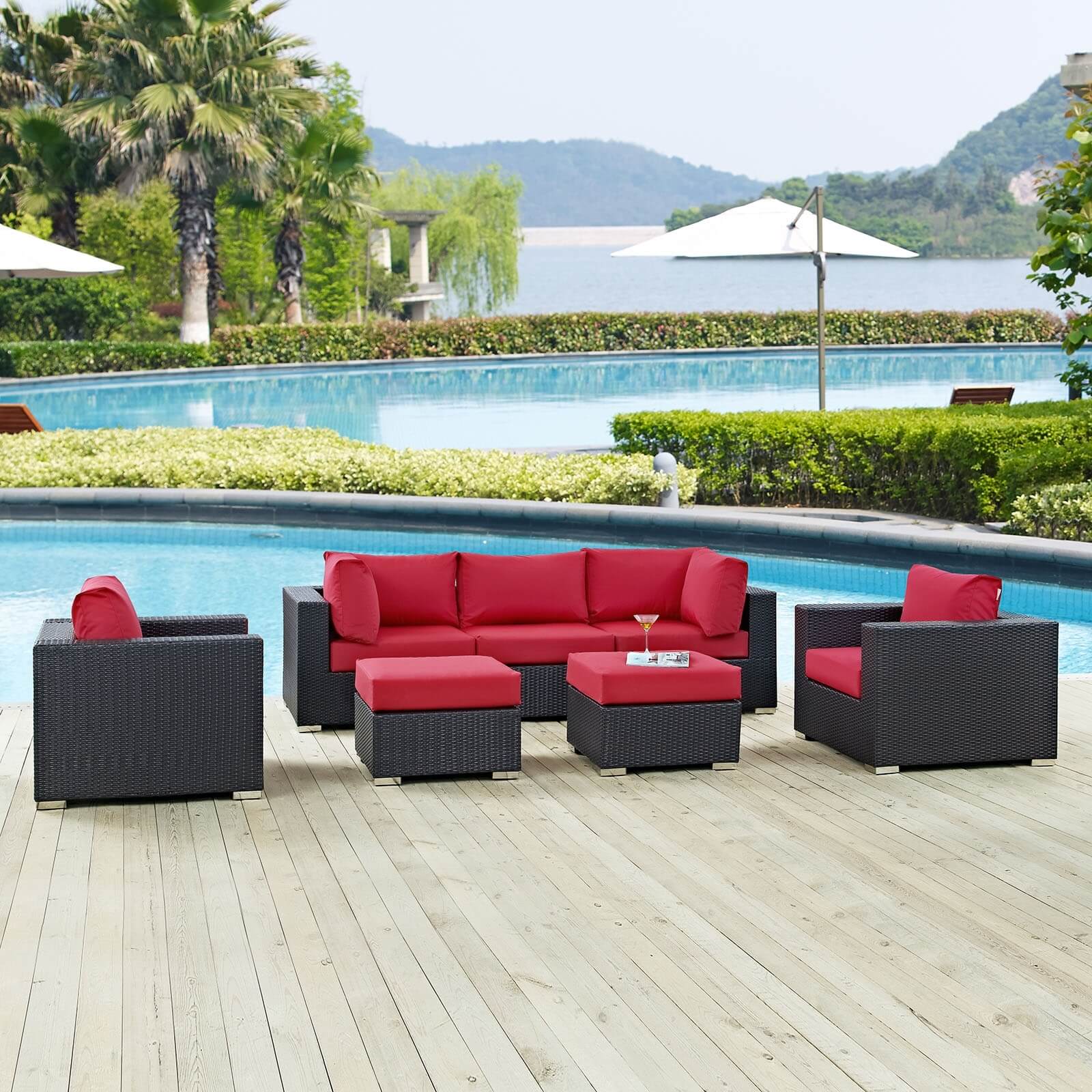 Convene 7-Pc Synthetic Rattan Weave Outdoor Patio Sectional Set, Composition 3