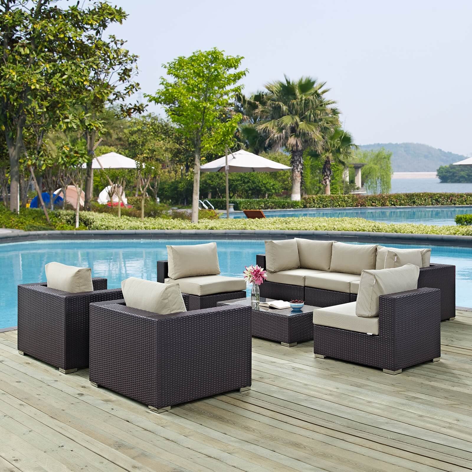 Convene 8-Pc Synthetic Rattan Weave Outdoor Patio Sectional Set, Composition 1
