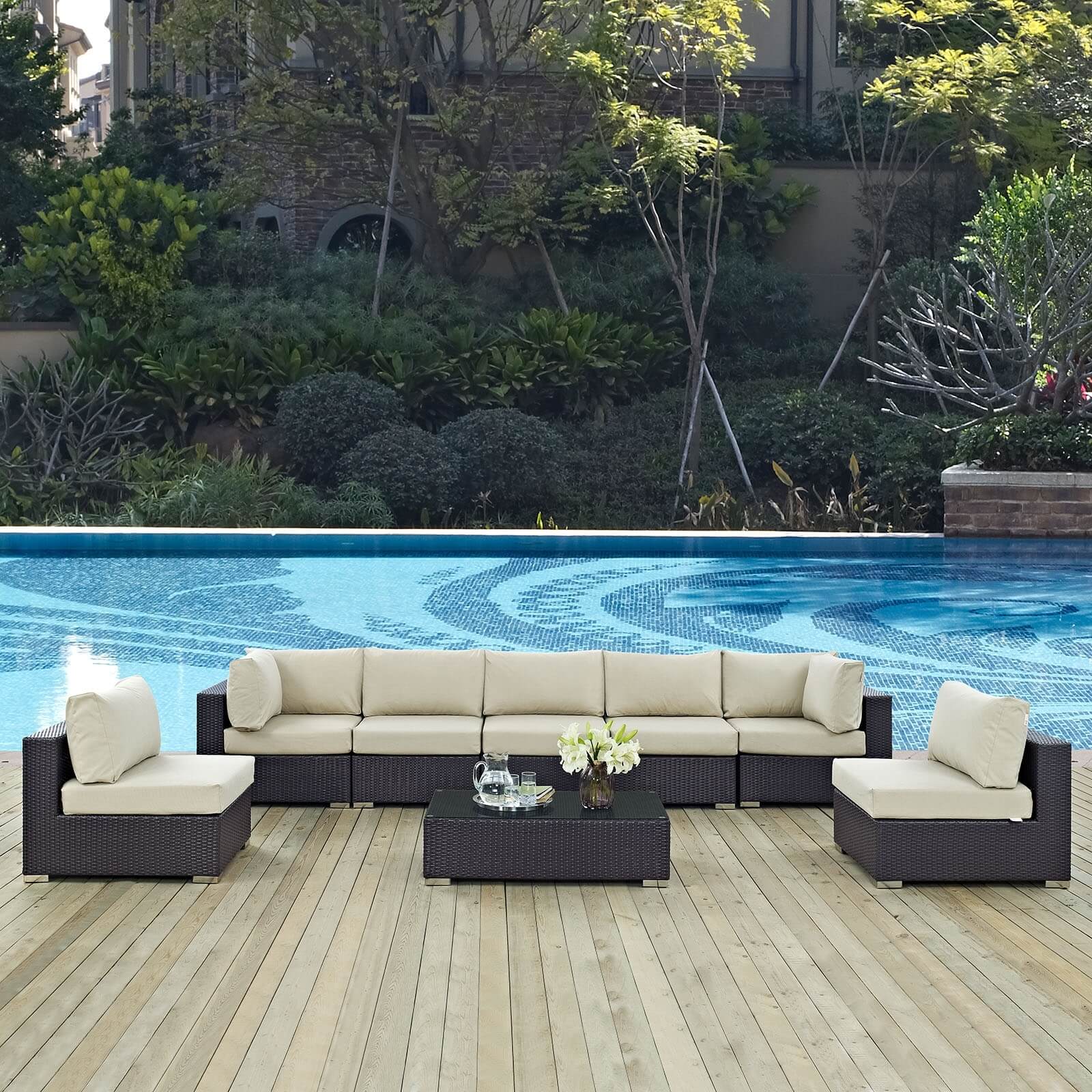 Convene 8-Pc Synthetic Rattan Weave Outdoor Patio Sectional Set, Composition 3