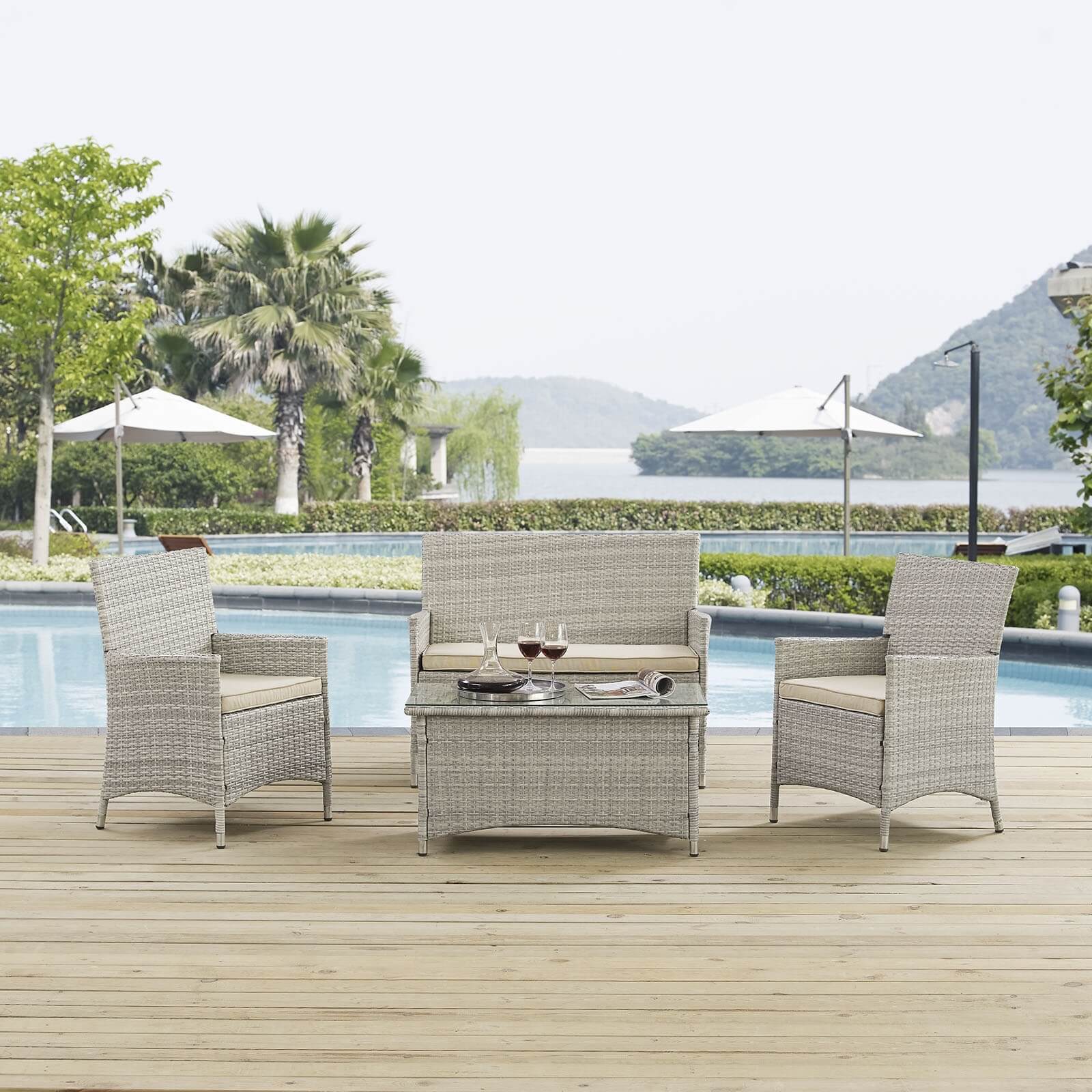 Bridge 4-Pc Synthetic Rattan Weave Outdoor Patio Conversation Set