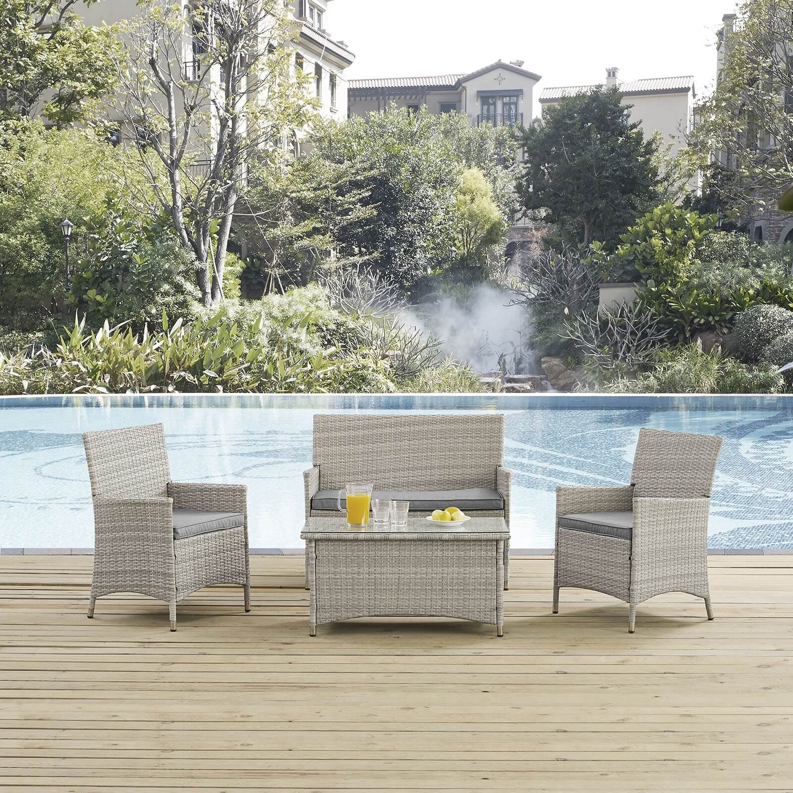 Bridge 4-Pc Synthetic Rattan Weave Outdoor Patio Conversation Set