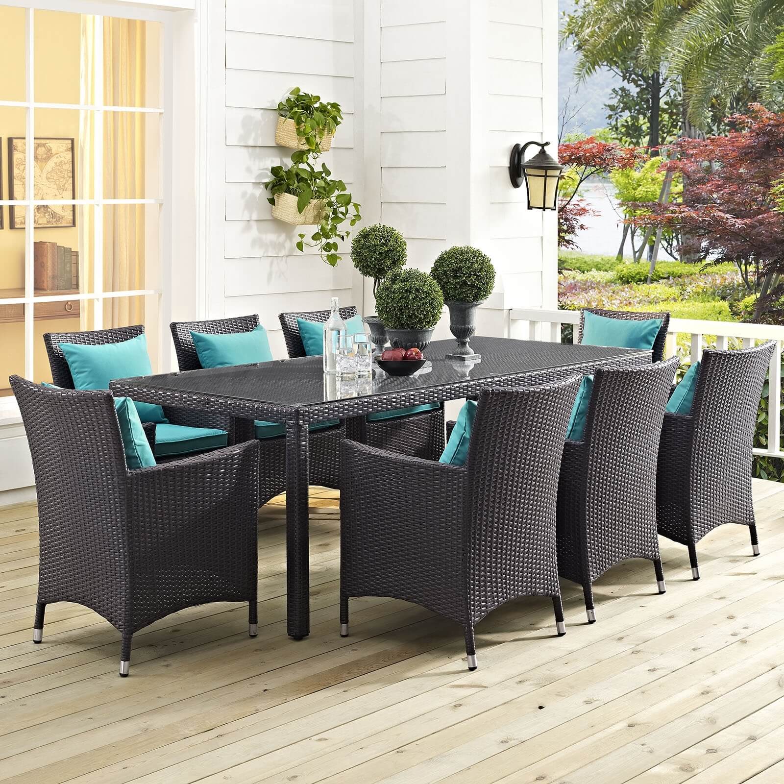 Convene 9-Pc Synthetic Rattan Weave Outdoor Patio Dining Set