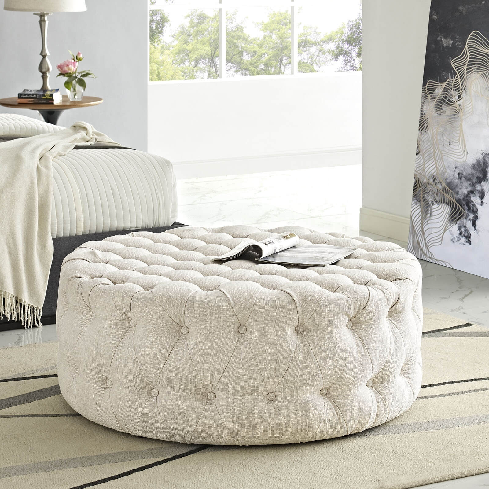 Amour Tufted Fabric Ottoman