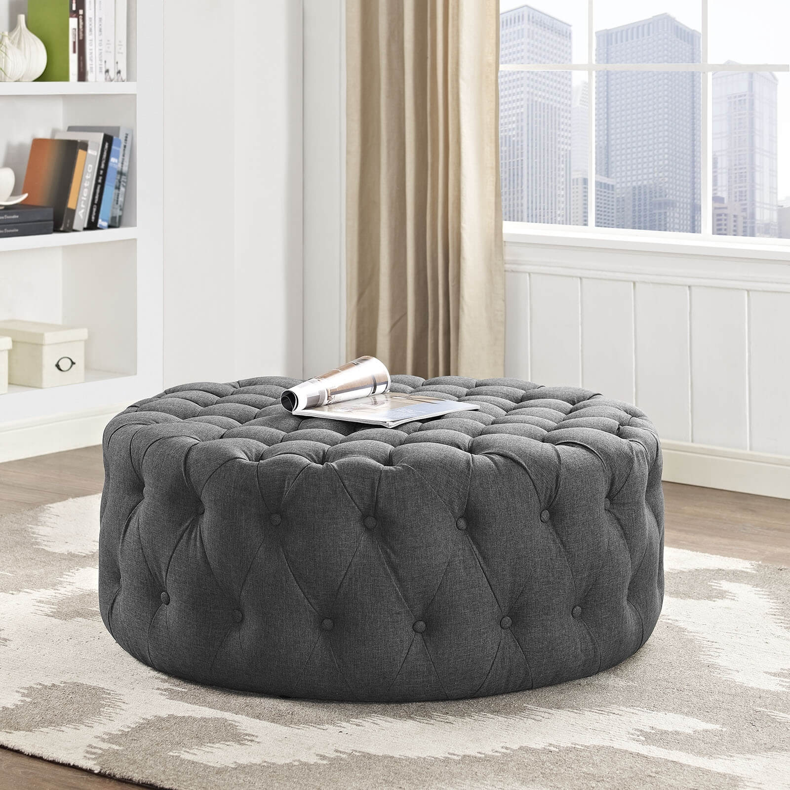 Amour Tufted Fabric Ottoman