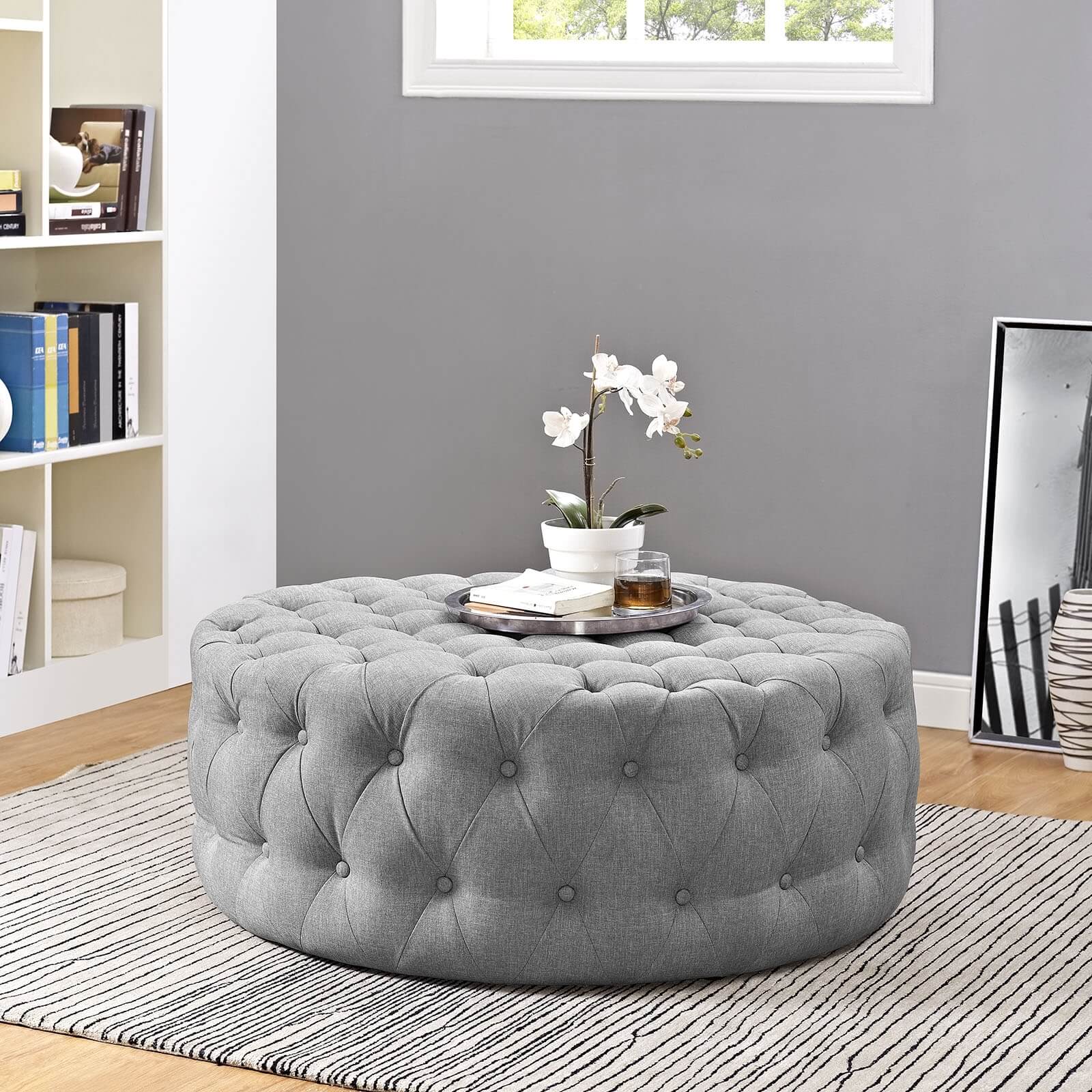 Amour Tufted Fabric Ottoman
