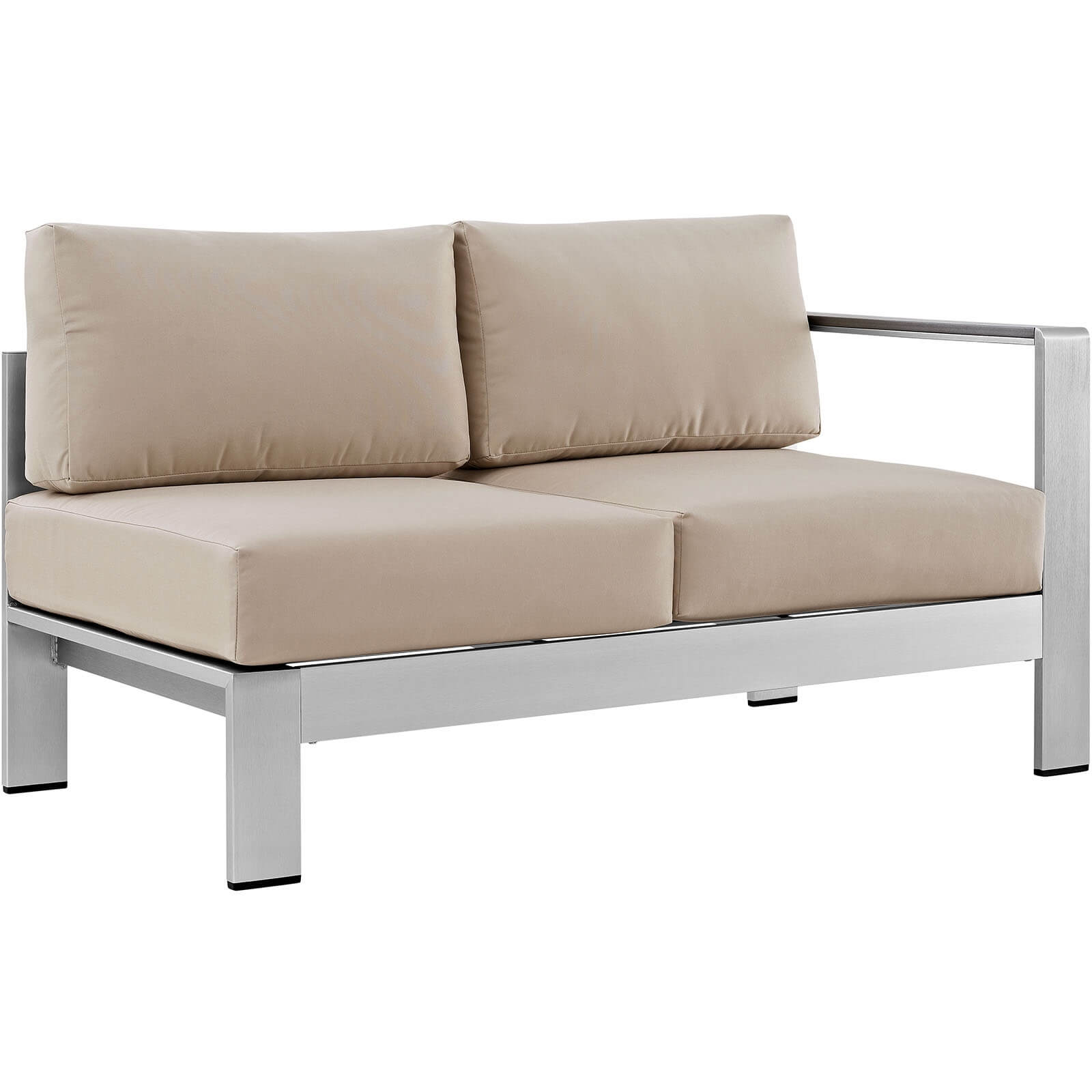Modway Shore 6 Piece Outdoor Patio Aluminum Sectional Sofa Set in Silver Beige