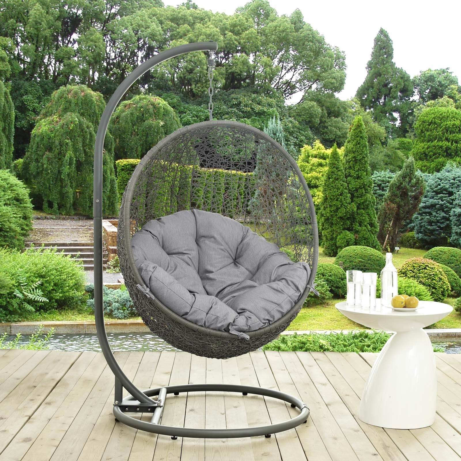 Hide Outdoor Patio Synthetic Rattan Weave Swing Chair With Stand