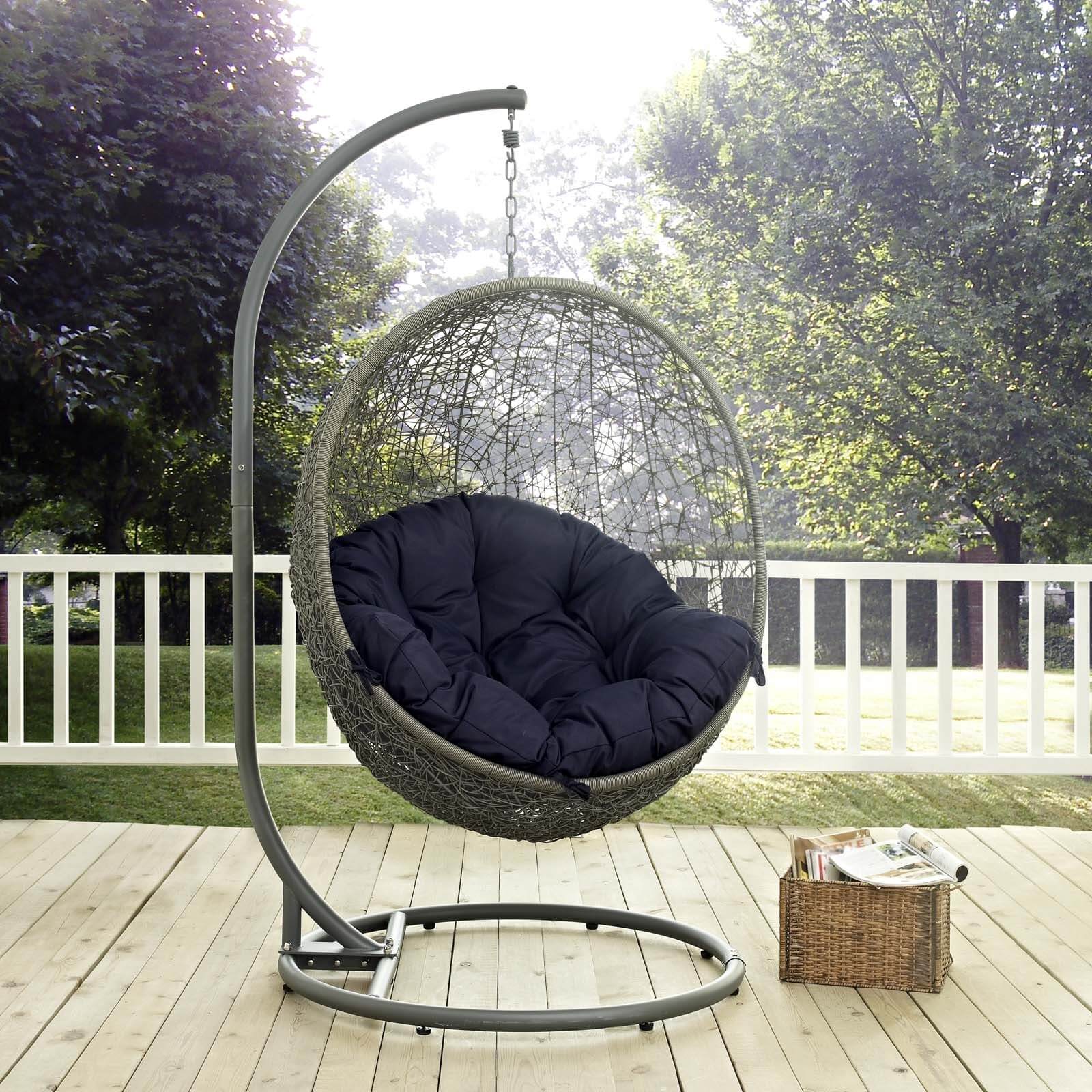 Hide Outdoor Patio Synthetic Rattan Weave Swing Chair With Stand