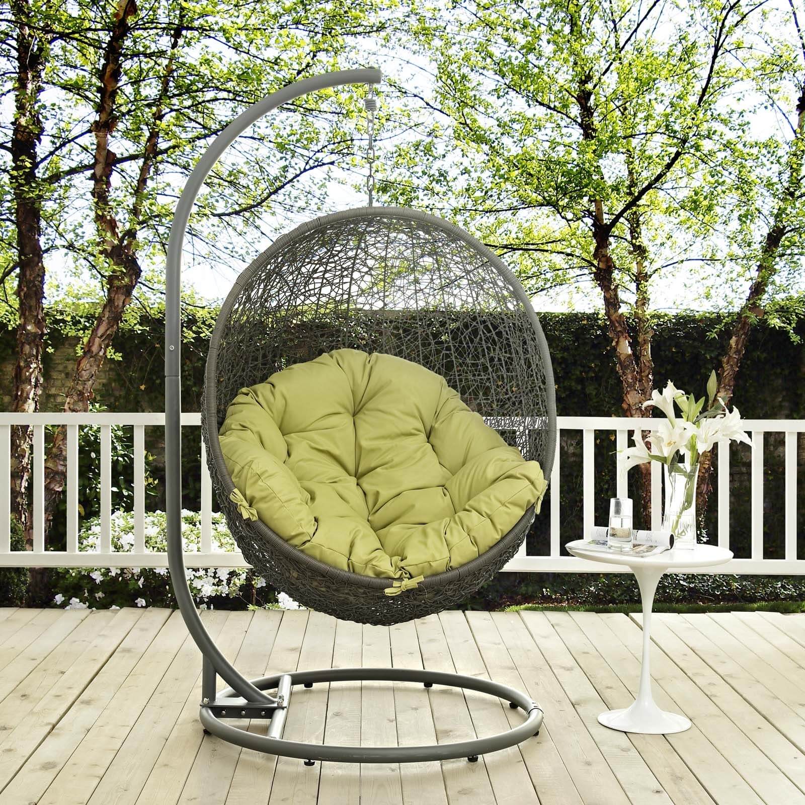 Hide Outdoor Patio Synthetic Rattan Weave Swing Chair With Stand