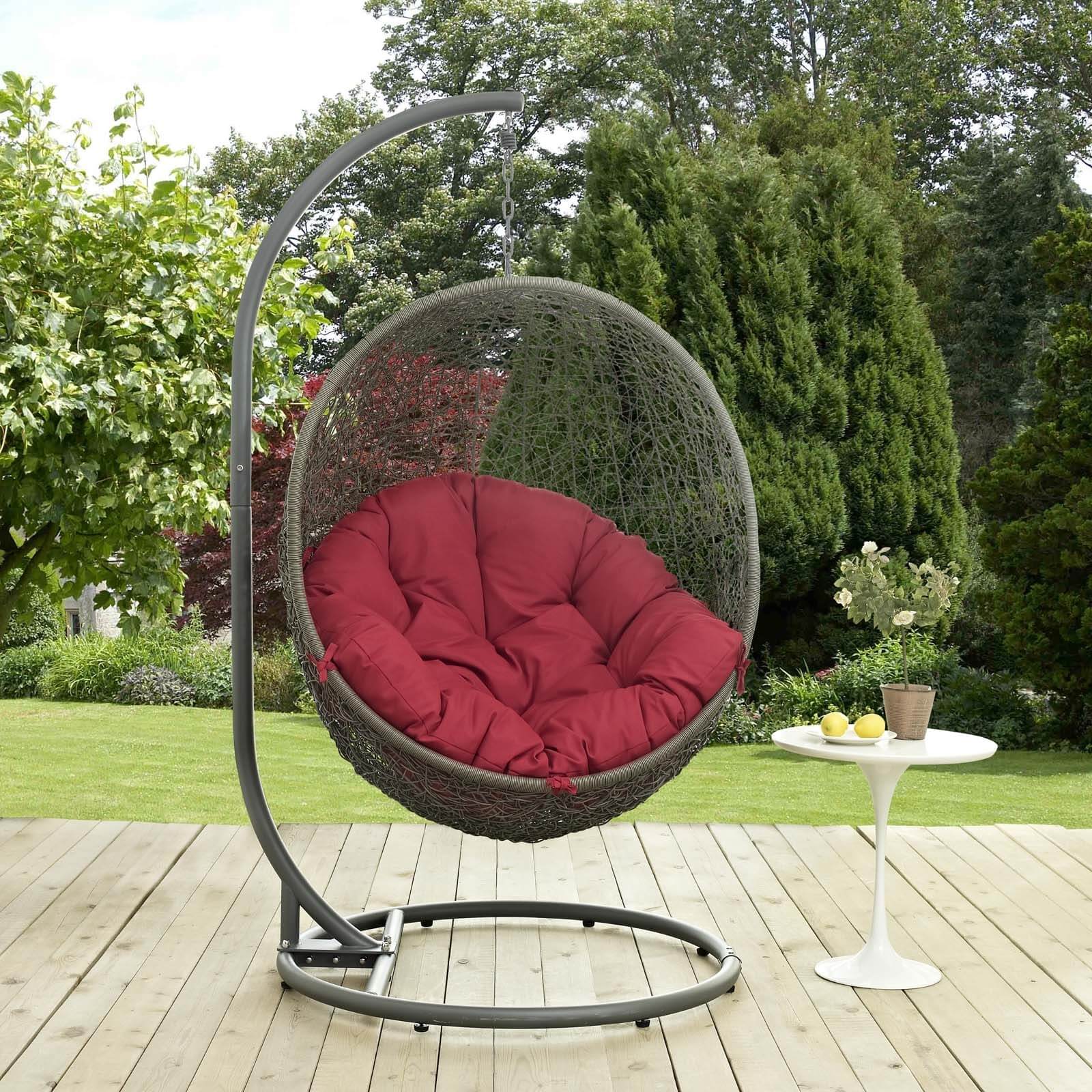 Hide Outdoor Patio Synthetic Rattan Weave Swing Chair With Stand