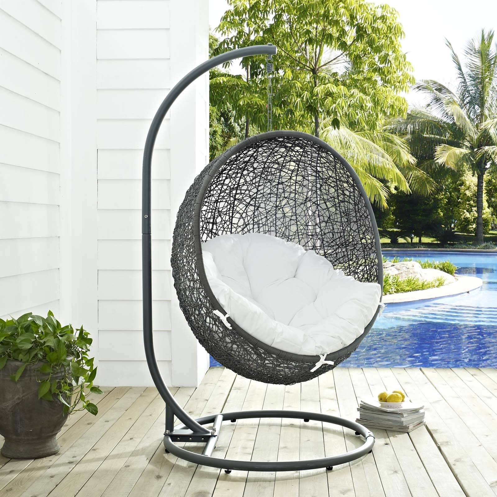 Hide Outdoor Patio Synthetic Rattan Weave Swing Chair With Stand