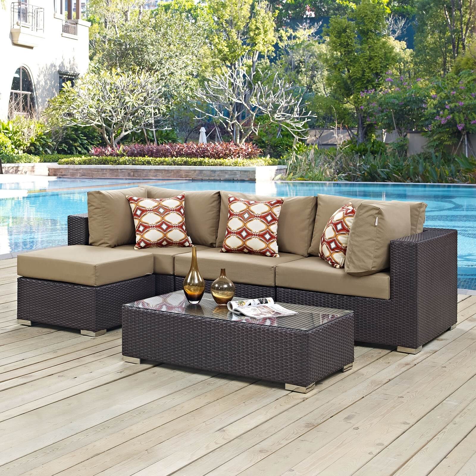 Convene 5-Pc Outdoor Patio Synthetic Rattan Weave Sectional Set, Composition 2