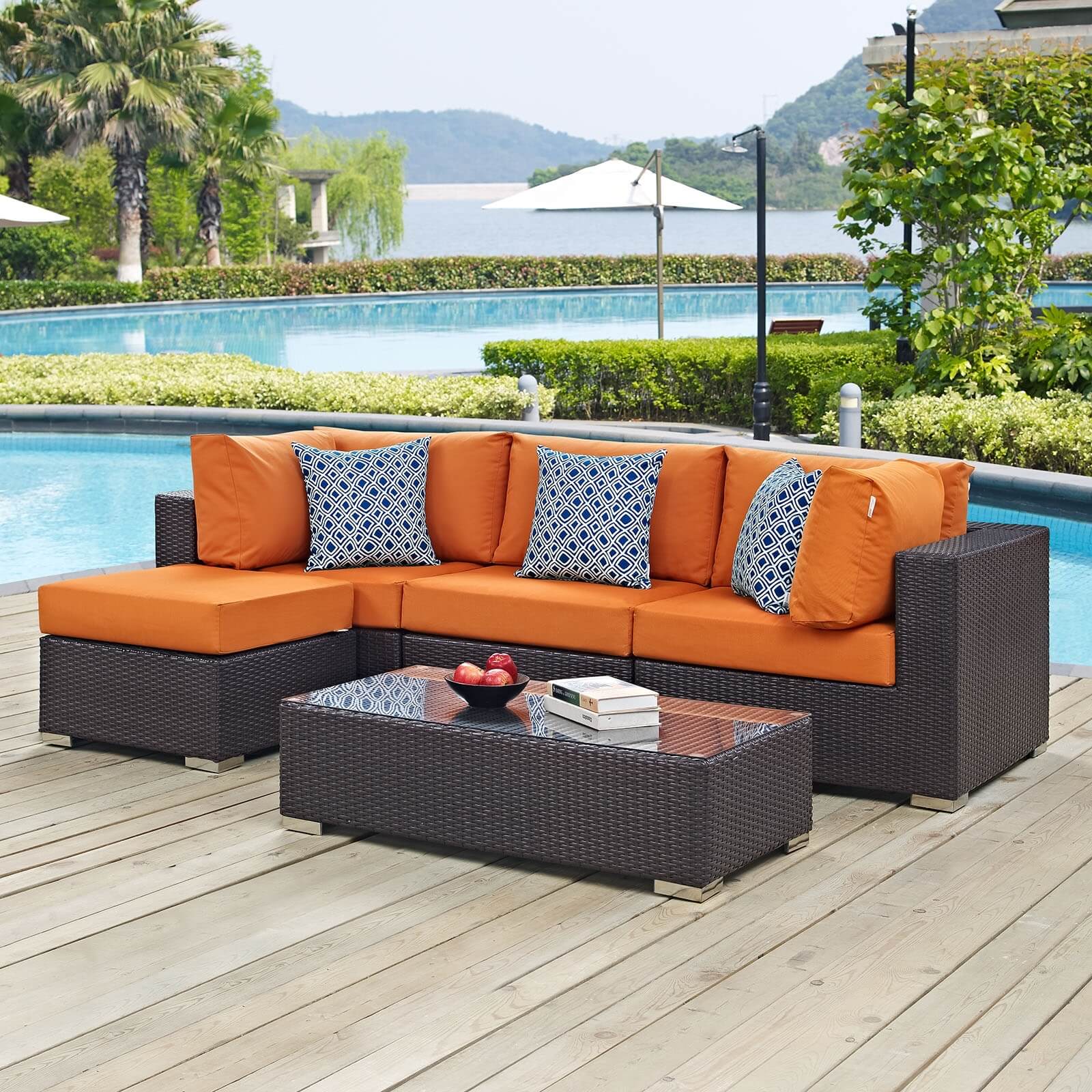 Convene 5-Pc Outdoor Patio Synthetic Rattan Weave Sectional Set, Composition 2