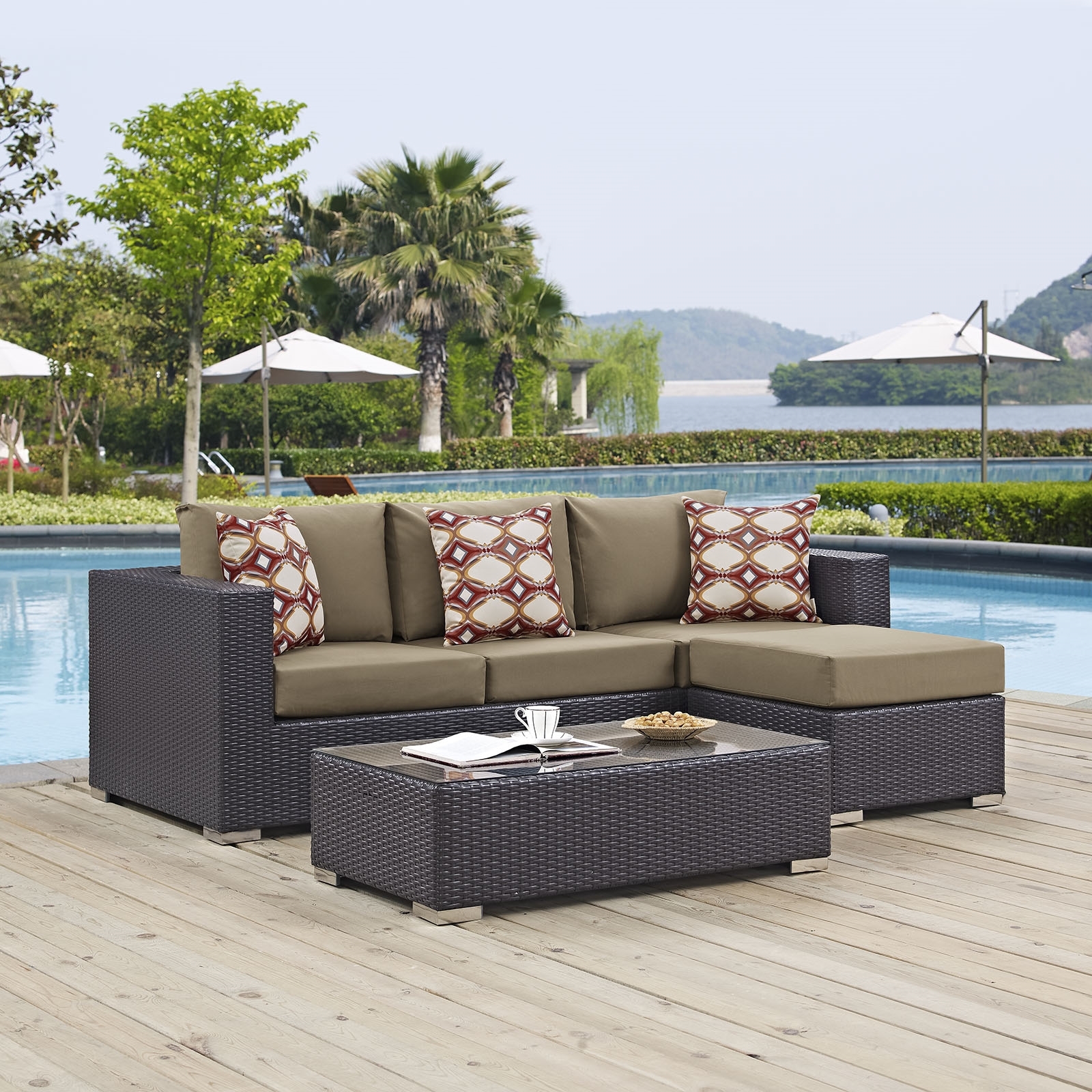 Convene 3-Pc Outdoor Patio Synthetic Rattan Weave Sectional Set