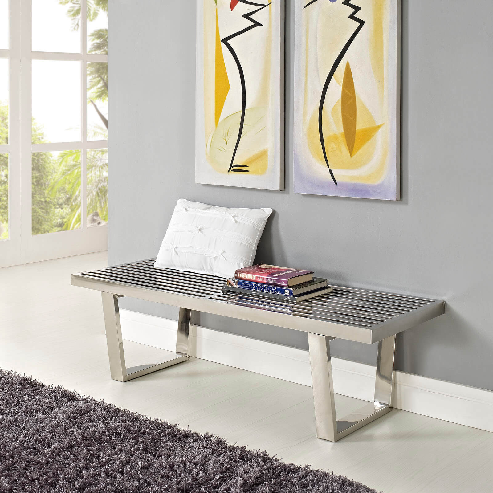 Sauna 4' Stainless Steel Bench, Silver by Modway Furniture