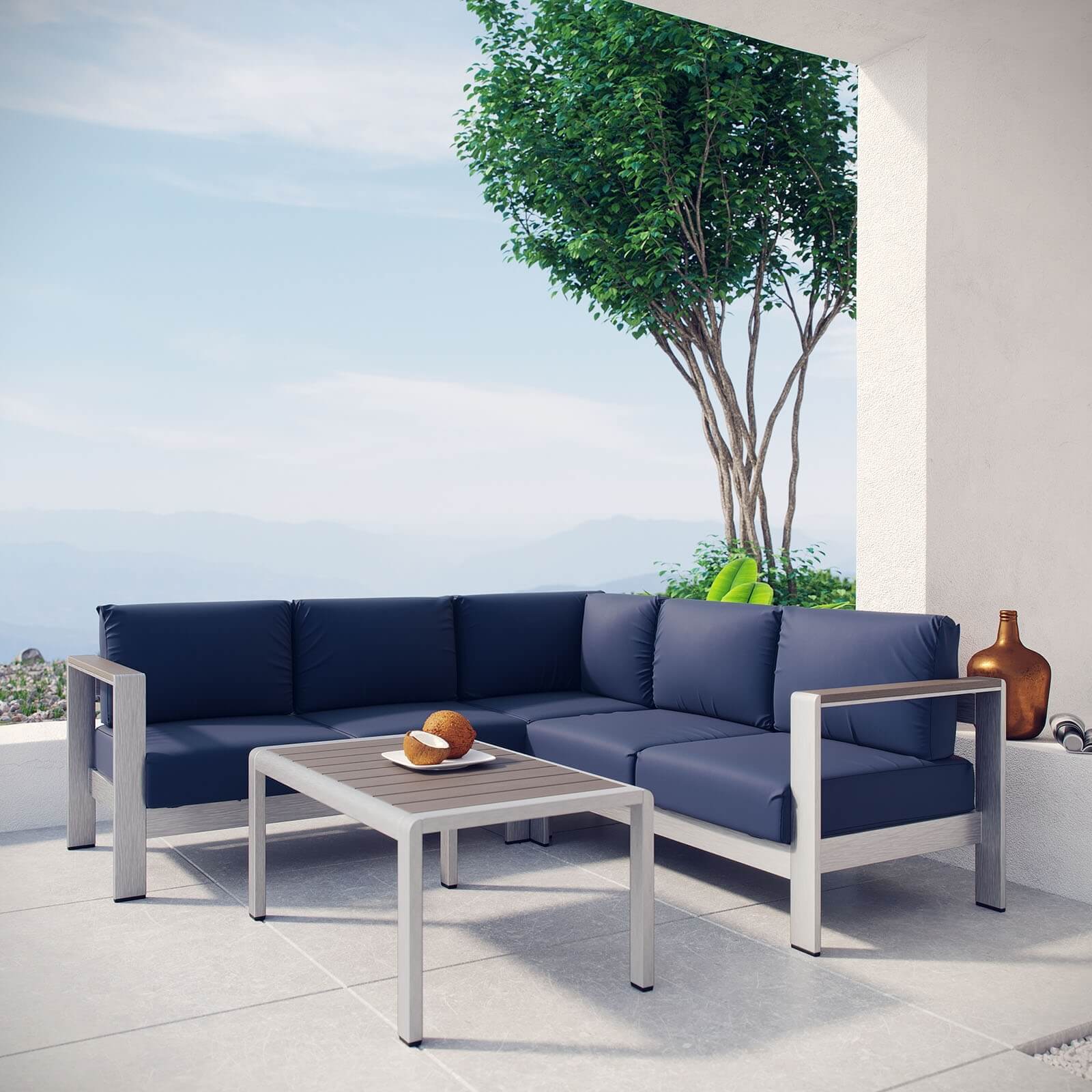 Shore 4-Pc Outdoor Patio Aluminum Sectional Sofa Set, Composition 1