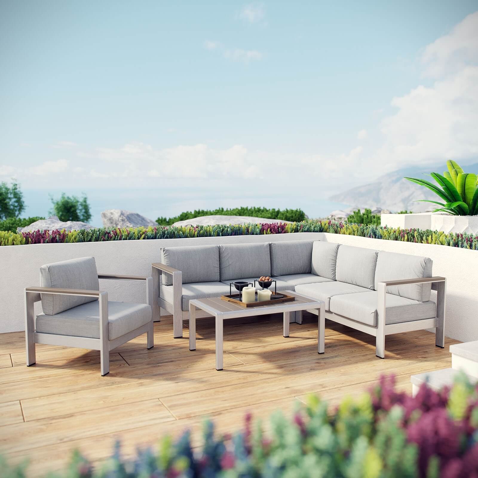 Shore 5-Pc Outdoor Patio Aluminum Sectional Sofa Set, Composition 2