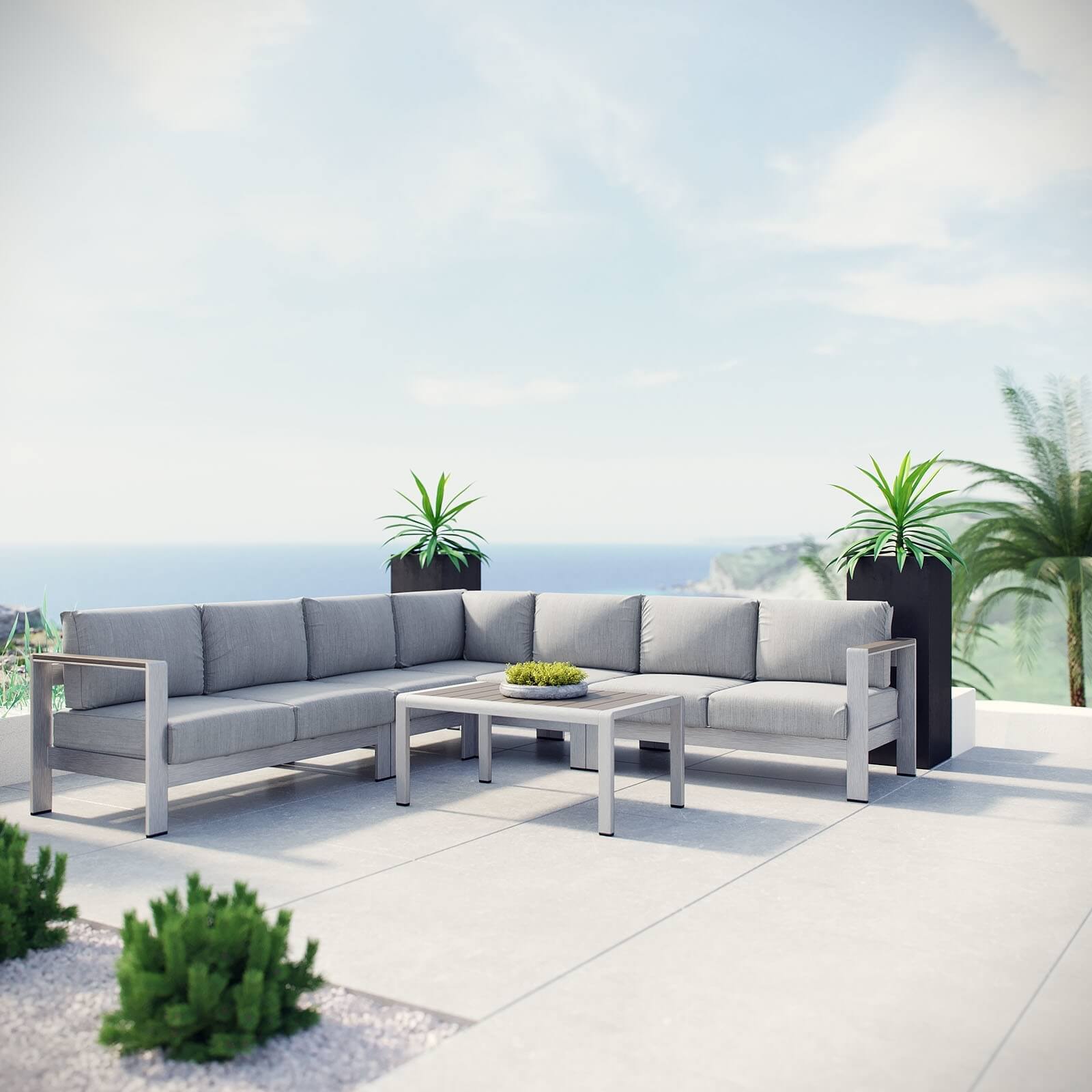 Shore 6-Pc Outdoor Patio Aluminum Sectional Sofa Set, Composition 3