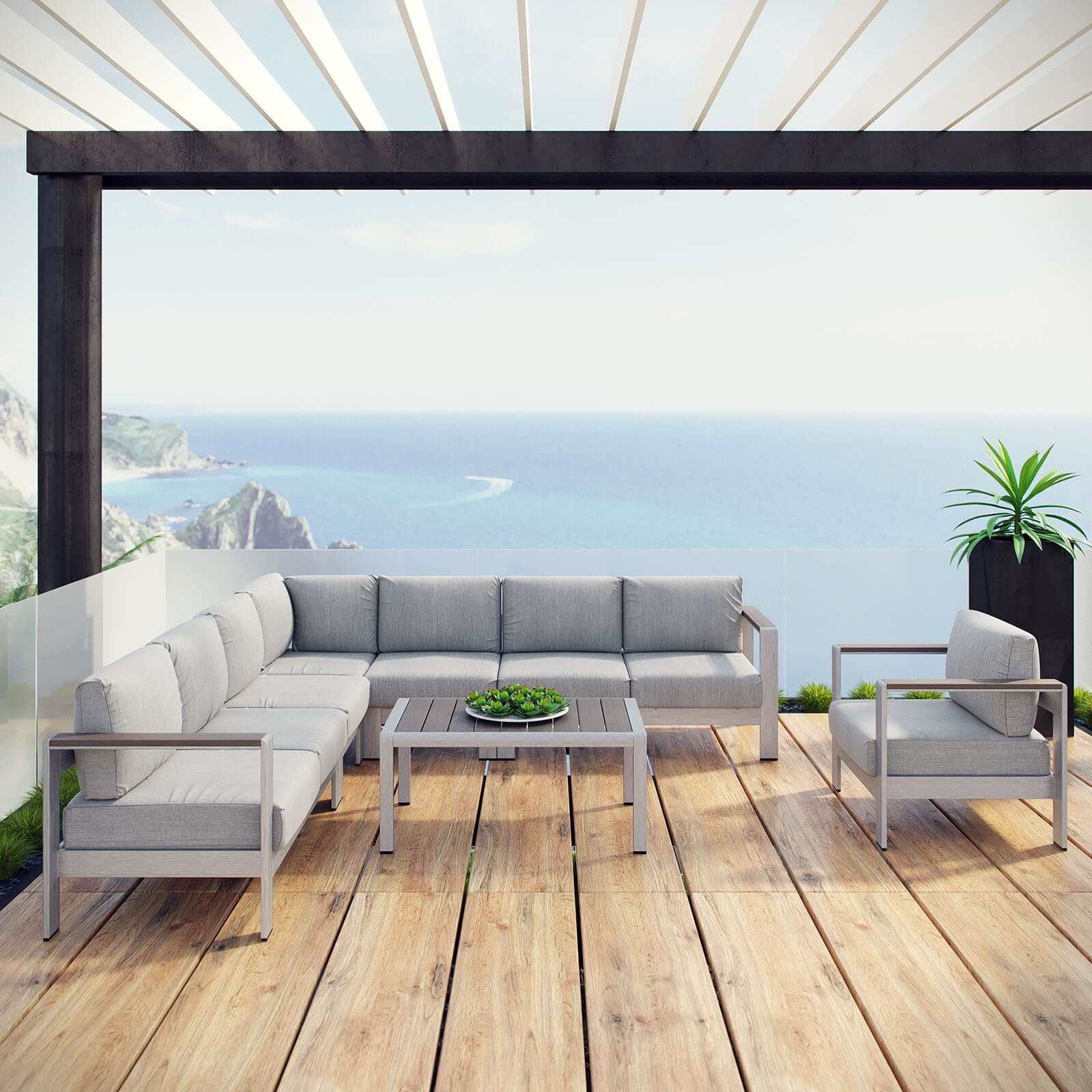 Shore 4-Pc Outdoor Patio Aluminum Sectional Sofa Set, Composition 2