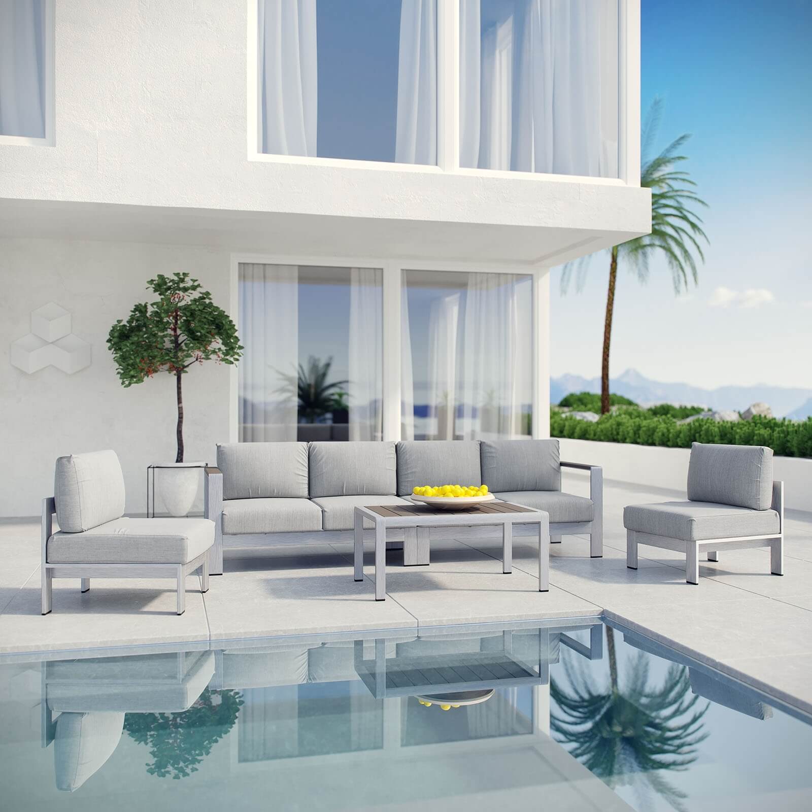 Shore 4-Pc Outdoor Patio Aluminum Sectional Sofa Set, Composition 4