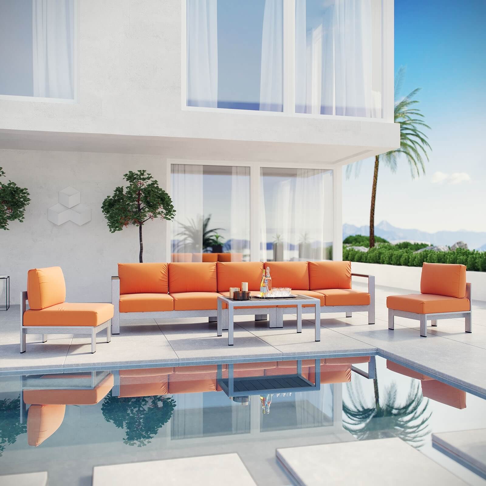 Shore 6-Pc Outdoor Patio Aluminum Sectional Sofa Set, Composition 4
